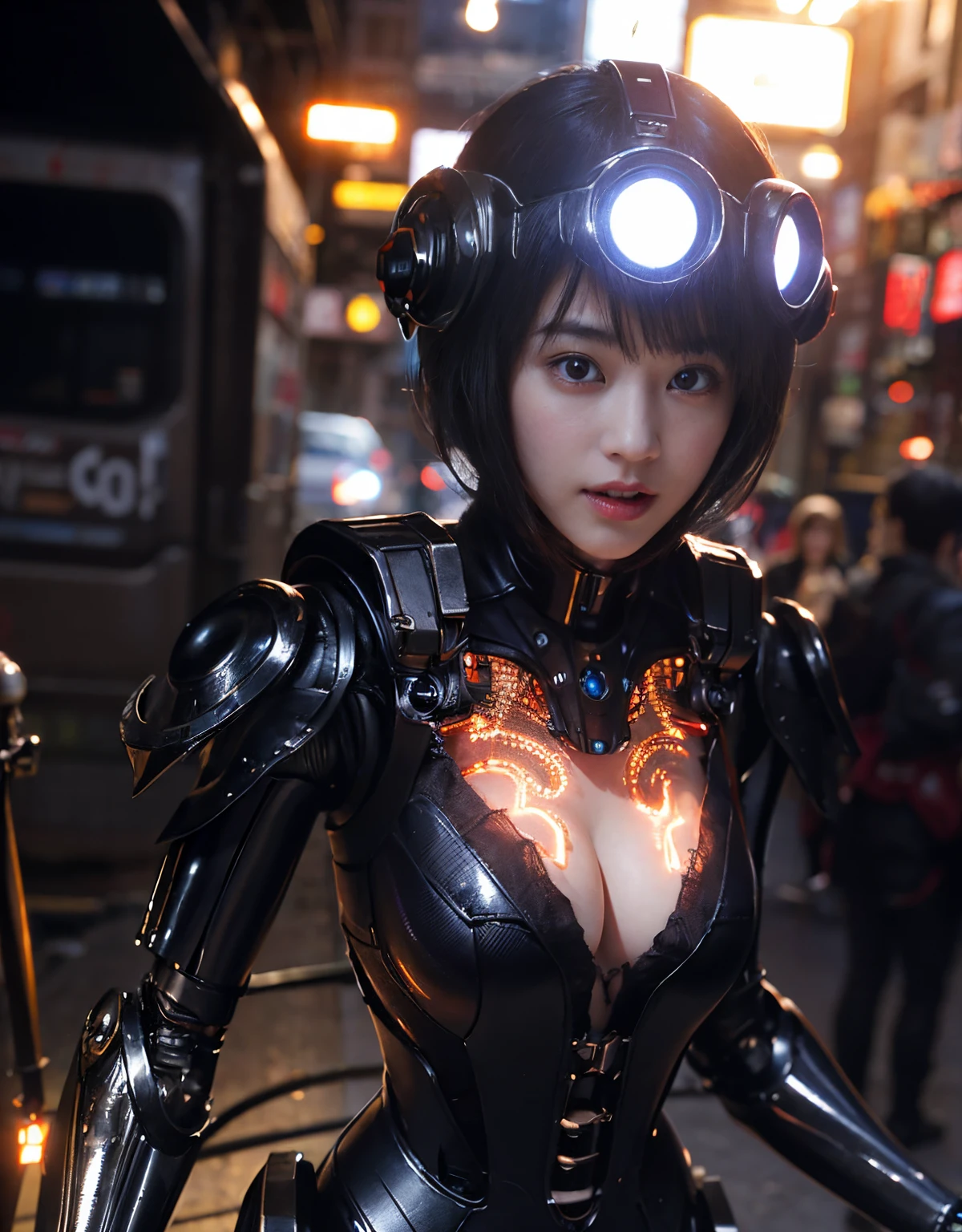 (1 mechanical girl and 1 alien)、(Mystical expression)、top-quality、masterpiece、超A high resolution、(Photorealsitic:1.4)、Raw photo、女の子1人、glowy skin、(((1 Mechanical Girl)))、(Red Metal Bodysuit)、(Natural alien background to fight aliens)、(Small LED)、((super realistic details))、vertical giant monster background),globalillumination、Shadow、octan render、8K、ultrasharp、Robot background、Colossal tits、Raw skin exposed in the cleavage、red metal、Details of complex ornaments、Japan details、highly intricate detail、Realistic light、(Mystical expression),CG Society Trenlow Eyes、Eyes shining towards the camera、Mechanical marginal blood vessels connected to neon detail tubes)、(Wires and cables connecting to the head)、Small LED、,Mechanical thighs、Toostock、(Hands are also made of machines)、机器人、future alien、Please wear a mechanical helmet、