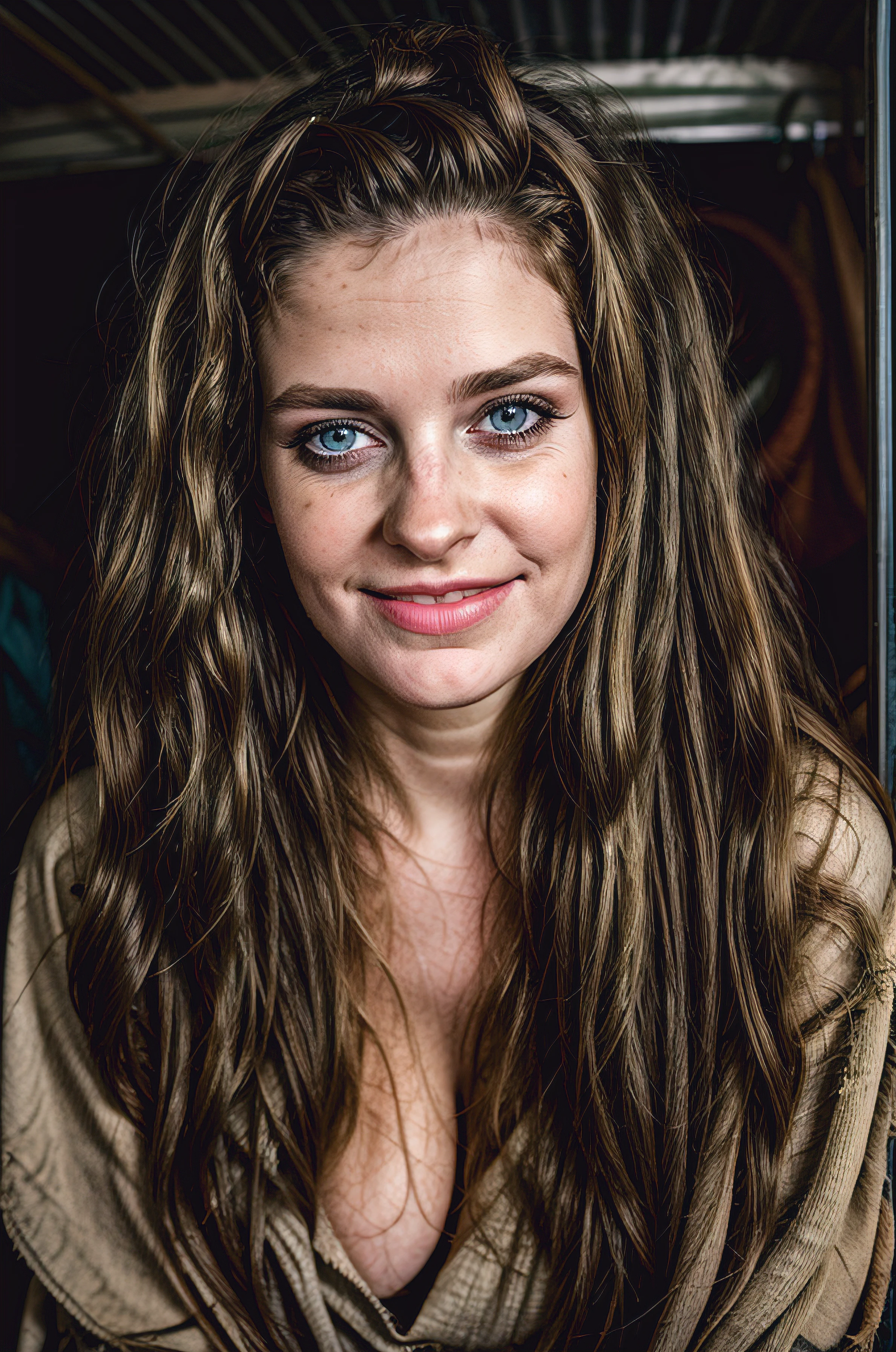 pregnant Kentucky woman, smiling low class, cheap, Raggedy, tired,  tired face, poor, desperate, slutty makeup, overdone makeup, dirty body, long  hair, dirty hair, tight torn t-shirt, worn out, inside a trailer, dirty room, dynamic posing (flash photography, analog photo, film grain, high saturation)