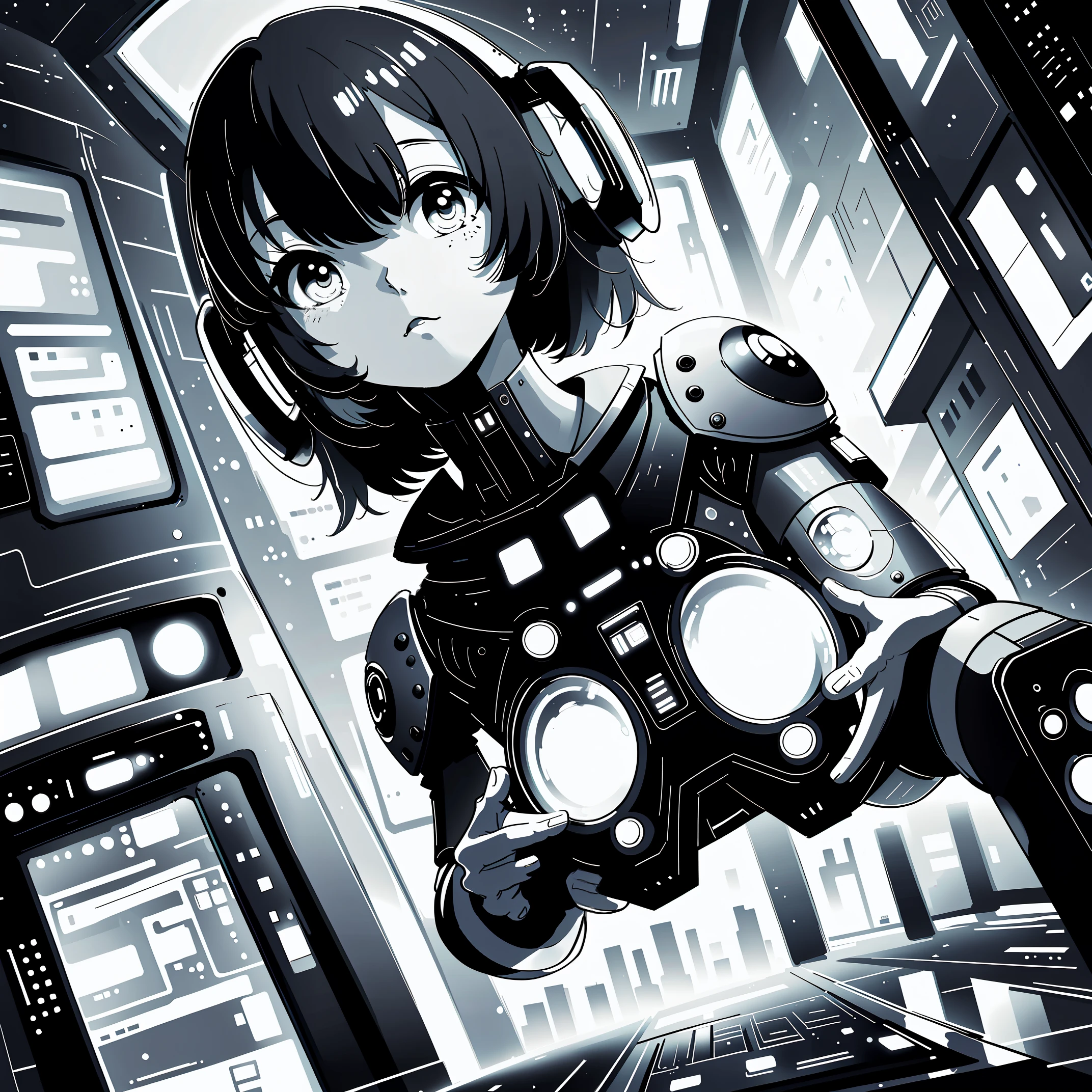 Tech,black and white colors, impressionism, monochrome colors ,scifi,
blueprints