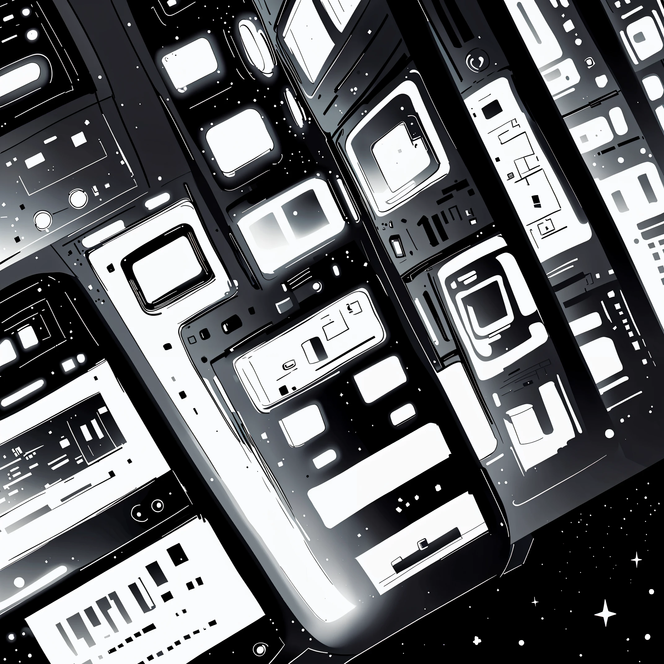 Tech,black and white colors, impressionism, monochrome colors ,scifi,
blueprints