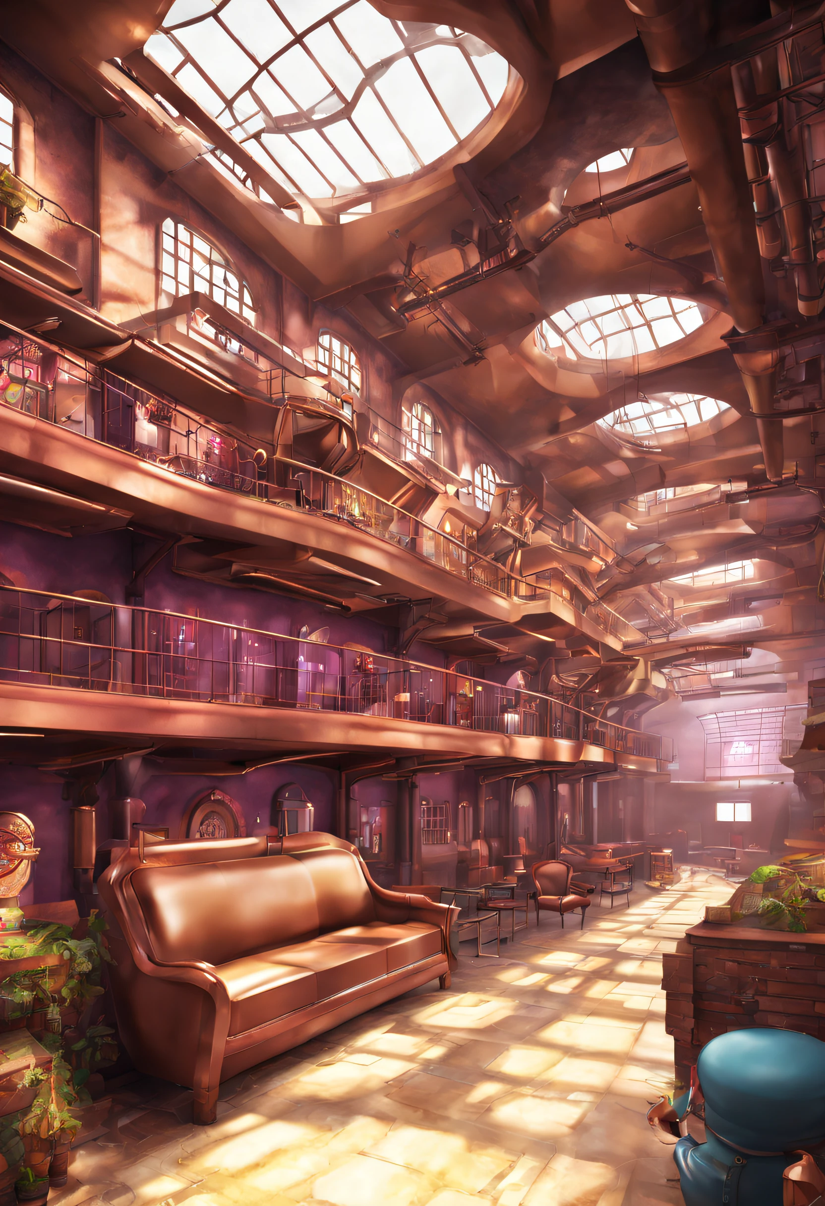 generate the interior of the chocolate factory building in the style of the movie "Wonka"