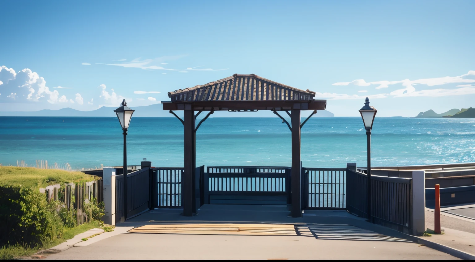 Entrance to the island at the pier,There is no person