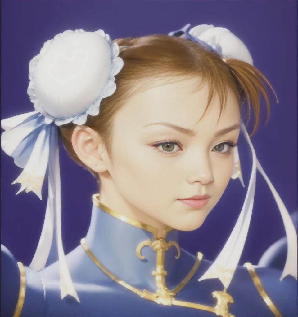 "Chun Li" (best quality,ultra-detalhado,Realistic:1.37), retrato, Detailed eyes and facial features, olhos castanhos, textura ultra realista, expression serious, rosto jovem