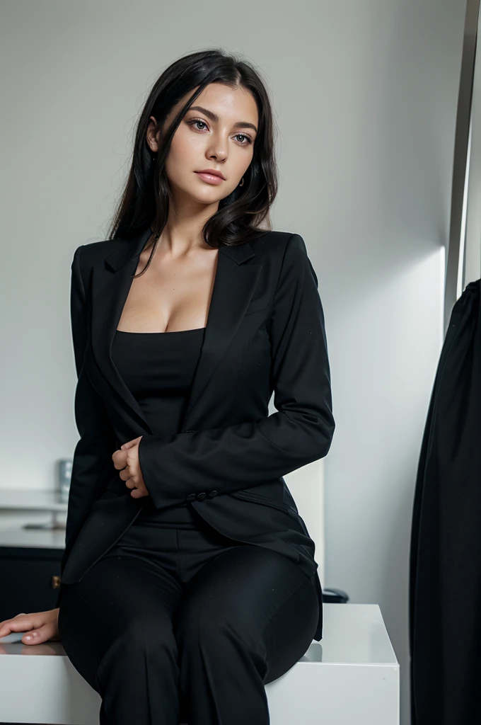 mulher vestindo blazer preto, Terno Preto, business attire