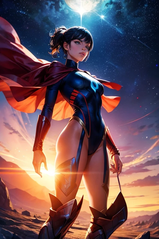 fantasia. jovenes peleando en el espacio con trajes de superheroes