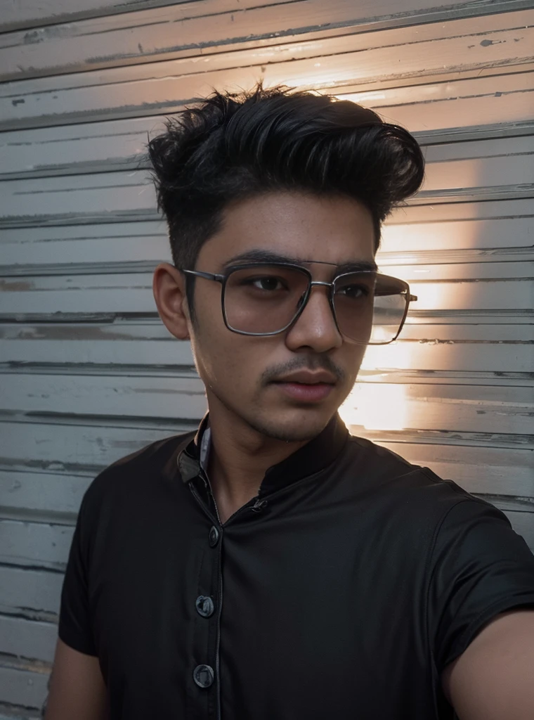 indian man, (chubby face), looking at viewer, (((yasuo league of legends))), (intricate details), hdr, (hyperdetailed:1.2), cinematic shot, hyperrealism, portrait, torso, hyperdetailed real human hair, worn lblack eather jacket, photograph, Fujifilm XT3,city streets background, bokeh, in the style of vintage photography, ultrawide lens