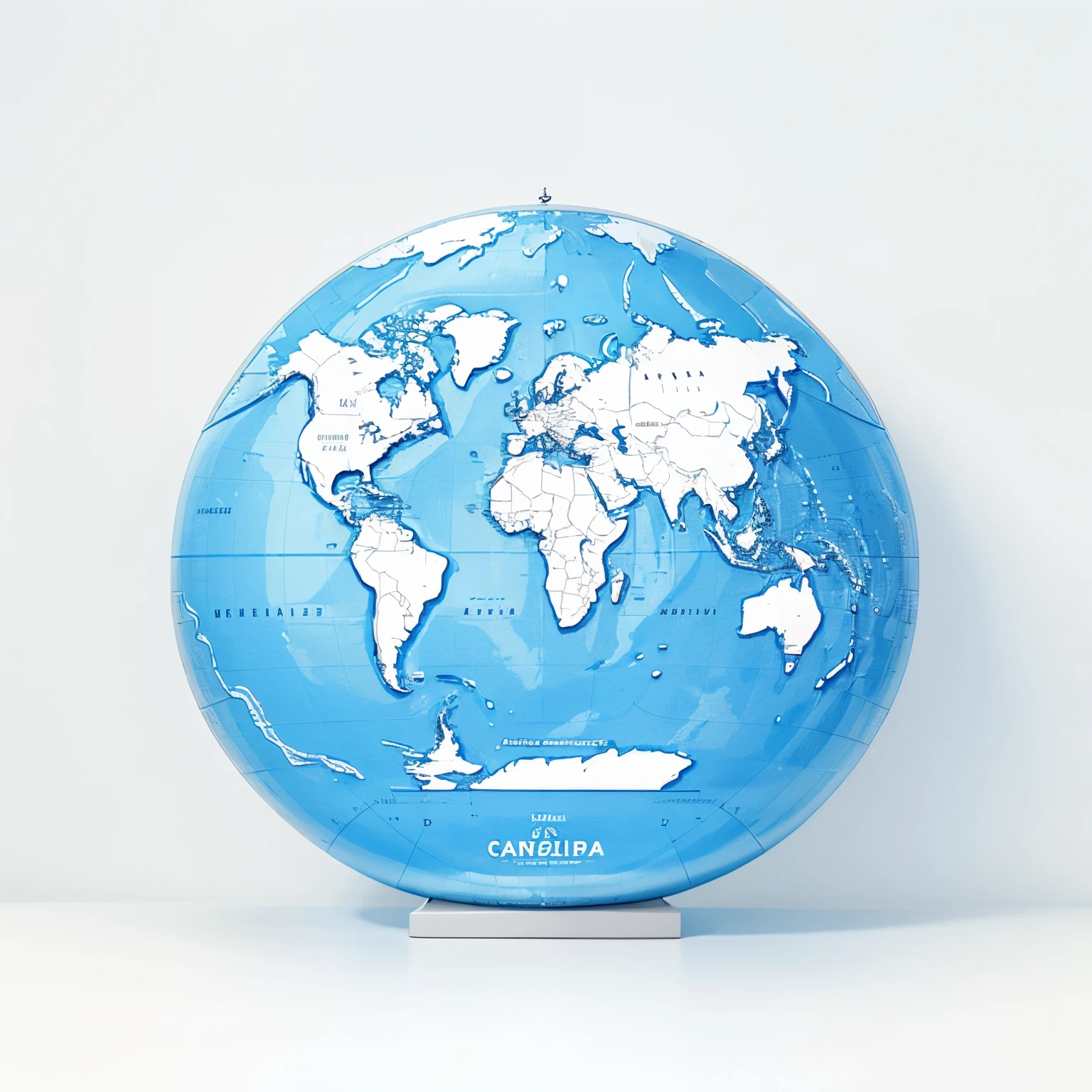 Design of a World map real Scale, 3d, White background, high quality, highliting in a colour Western Europe and south af African continent