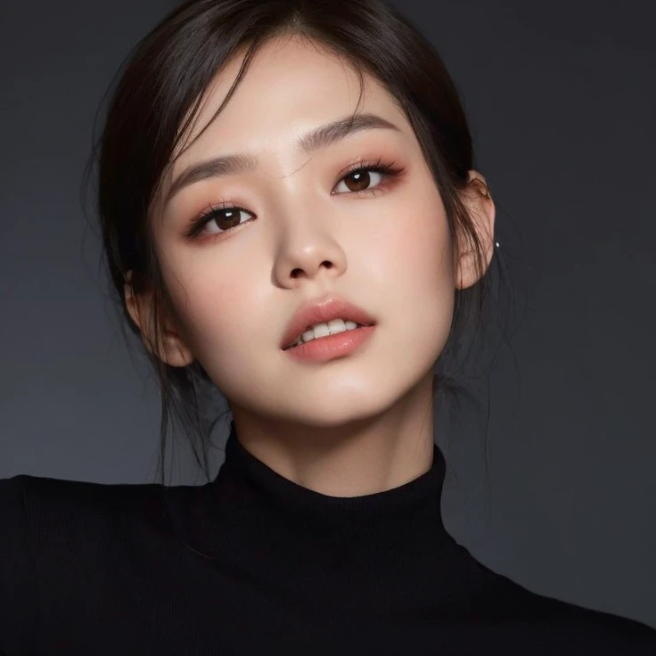 A woman in a black turtle neck top and a black top, jennie blackpink, Mulher sul-coreana bonita, linda mulher coreana jovem, maquiagem sul-coreana popular, Heonhwa Choe, mulher coreana jovem bonita, maquiagem coreana popular, young adorable korean face, Lee Ji-eun, Lee Ji - Eun, Hwang SE - EM, atriz da Coreia