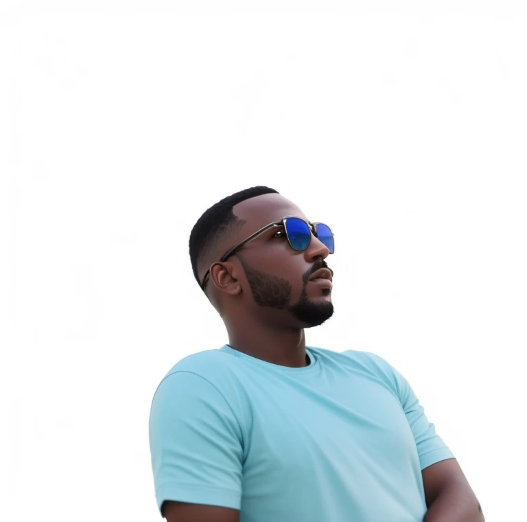 fit man in a blue shirt and sunglasses holding a cell phone, Riyahd Cassiem, na frente de um fundo preto, imagem de qualidade muito baixa, pose estilosa, standing with a black background, Directed by: Ismail Gulgee, Tomado com Sony Alpha 9, com uma pose cool, aceso de lado, foto de perfil headshot, avatar gamming