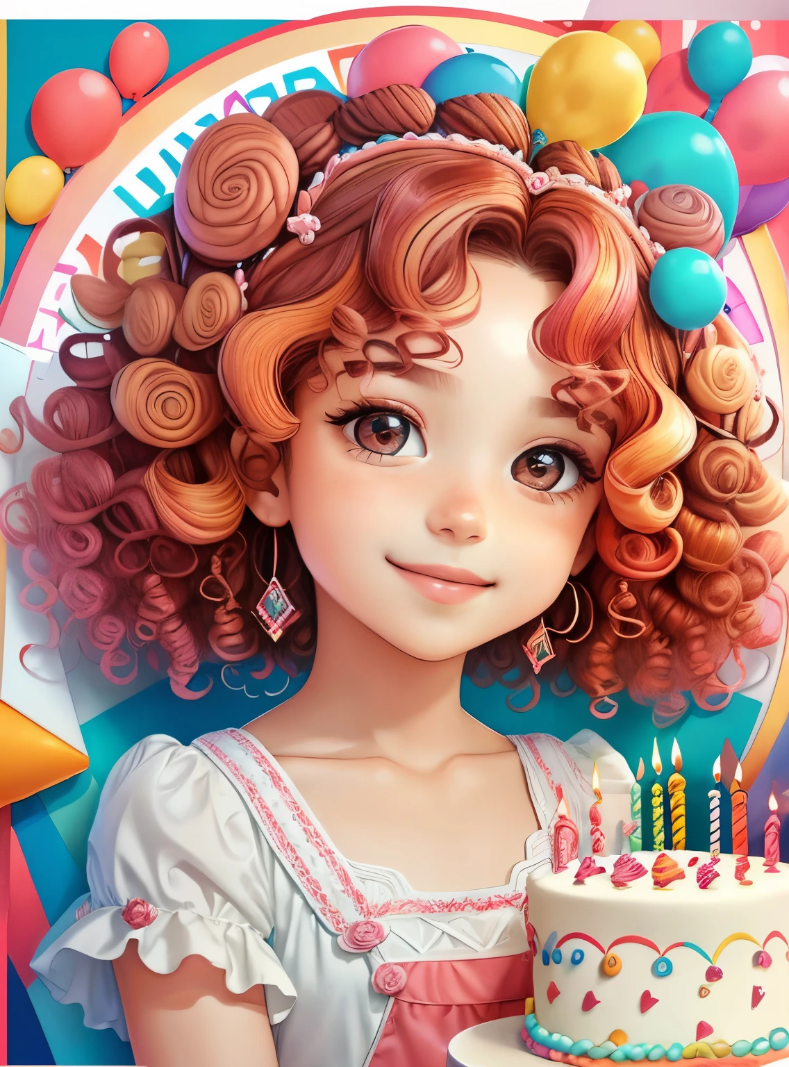 ((|) (cute girl with curly hair smiling with a beautiful birthday cake) stylized identical to 1940 |)), acolchoamento ,multidimensional geometric wall PORTRAIT, arte, Chibi,
Yang016K, lindo,(( Predominant red coloration ,rosa e branco))
Primary works, qualidade superior, melhor qualidade, Arte Oficial, Lindo e Estetaduardo Kobra acolchoamento ,multidimensional geometric wall PORTRAIT, arte, Chibo,detalhes