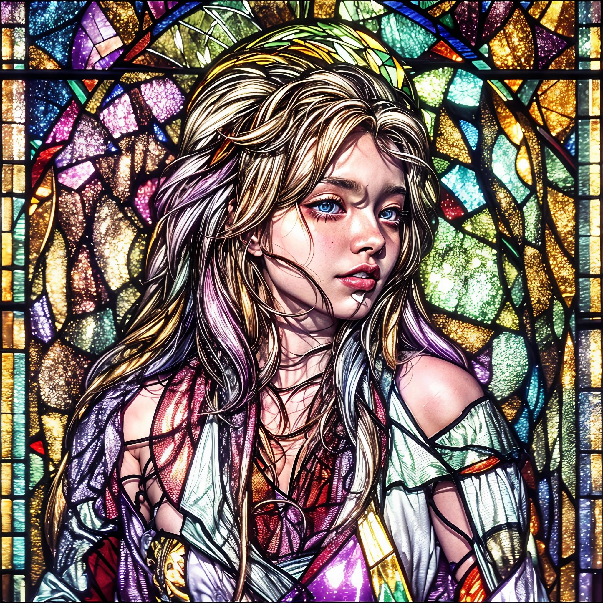(stained glass Background, Masterpiece, White and vivid colors, Acutance, (Exposed:1.2), (nipple:-0.9)), (9 sexy junior idols in row), ((face variations, Hair variations)), { Navel | Ass }, portrayed in the best quality and high resolution. The image should be ultra-detailed, realistic, and photorealistic with a touch of rawness. Strange wear. concept art. The color tone should be vibrant and vivid, enhancing the overall visual impact. (Whole Body proportions and all limbs are anatomically accurate), (Vivid Colorful light shines through the delicate stained glass).