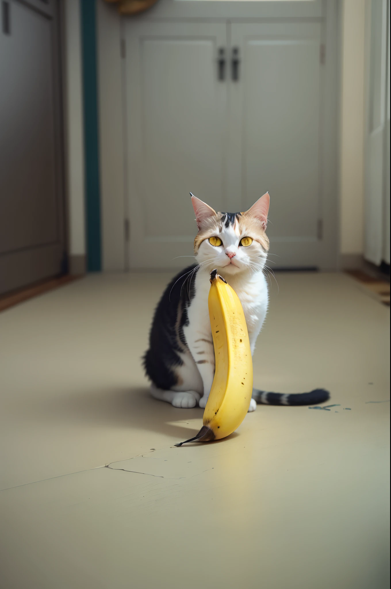 one cat half banana
