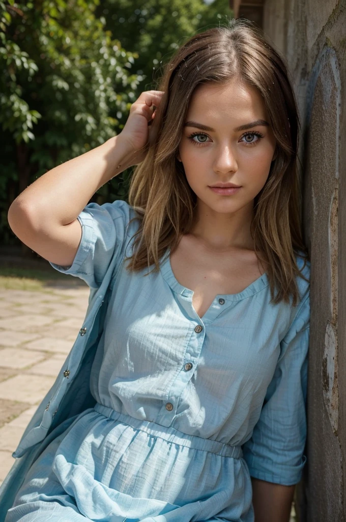 ((best quality)), ((Meisterwerk)), (Detailliert), Perfektes Gesicht, 1.1, Hochdetaillierte Gesichts- und Hautstruktur, Detaillierte Augen, symmetrische Augen, Anna Björn a 21 year old blonde swedish girl, full body pictures in a beautiful location, cute makeup, cute poses, modest clothing, aesthetic instagram pictures
