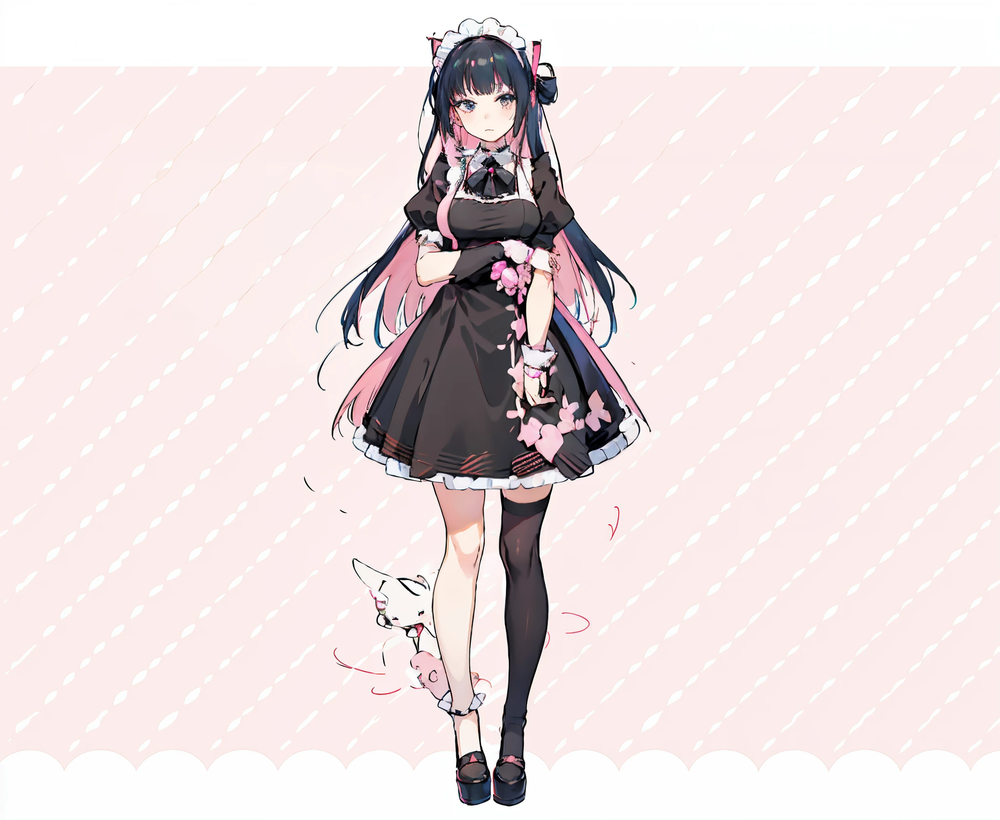 anime girl in a black and pink dress with a pink bow, cute anime waifu in a nice dress, full body adoptable, anime vtuber full body model, style of magical girl, my dress up darling anime, loli, anime girl in a maid costume, anime girl wearing a black dress, maid outfit, loli in dress, anime moe artstyle, anime girl in a snowy city