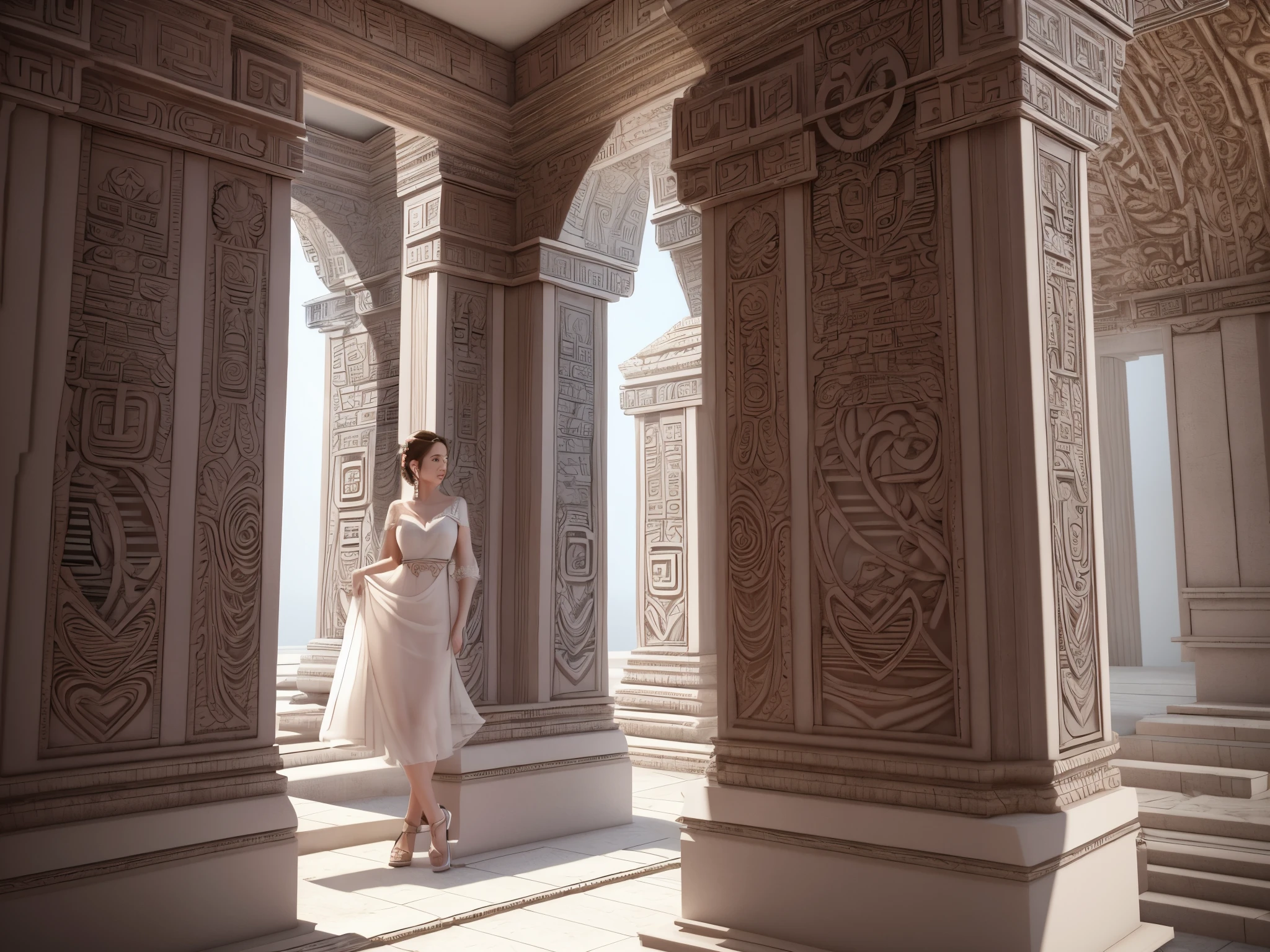 Enter an ancient temple where Cupid inscribes cryptic symbols of love using 3D hearts and roses, with fractal patterns adorning the walls, revealing the secrets of profound affection.