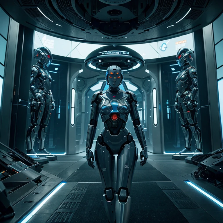 Create a futuristic place where humanity has evolved and robots with artificial intelligence live together this place has to be a city a society