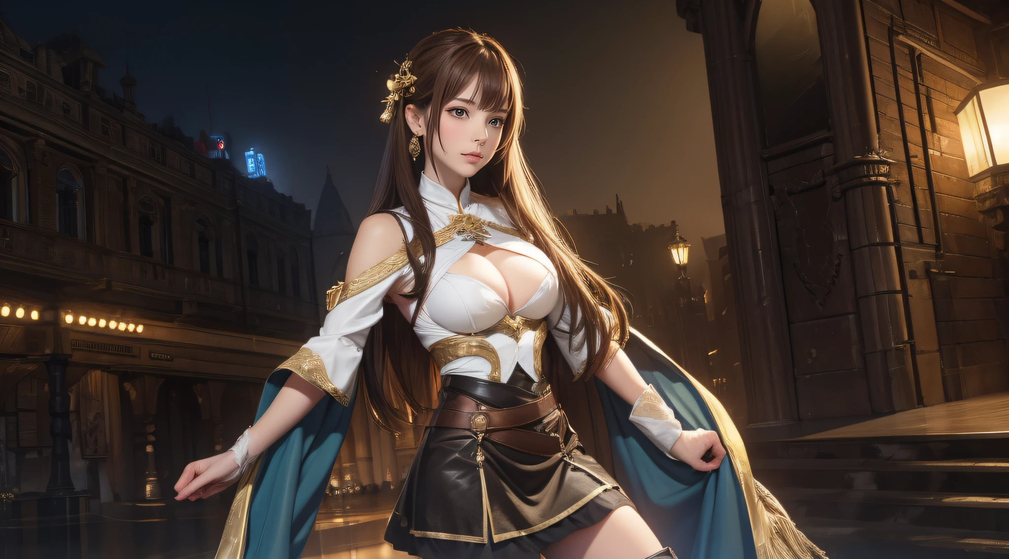 Extreme close-up,(Cinematic scene,Fantasy Art,Highest image quality,(hyperrealistic portrait),(8K),Ultra-realistic,Best Quality,High quality,High Definition,high quality texture,high detailing,Beautiful detailed,fine detailed,extremely details CG,Detailed texture,realistic representation of face,masutepiece,presence,Dynamic,Bold),1gir,Ultra detailed skin,Curve,Petite,Beautiful breasts,Large breasts,pale skin,pointed breast,Erect nipples,(Thin hair),(Soft hair),(ultra straight hair),Swept long bangs,very light coppery amber hair,Hair over one eye,Clothed,Knitted Dresses,Tight mini skirt,Stockings,Engineer Boots