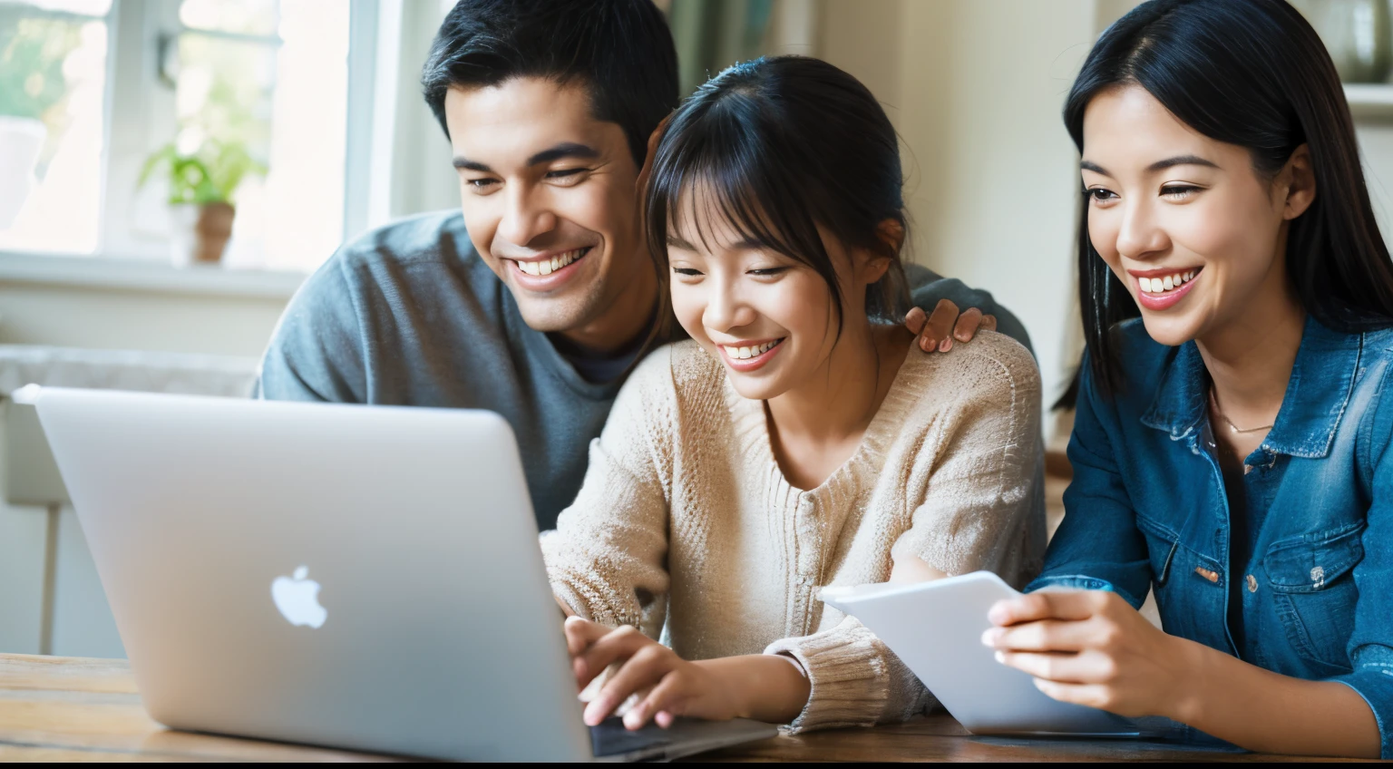 happy american family browsing the internet.