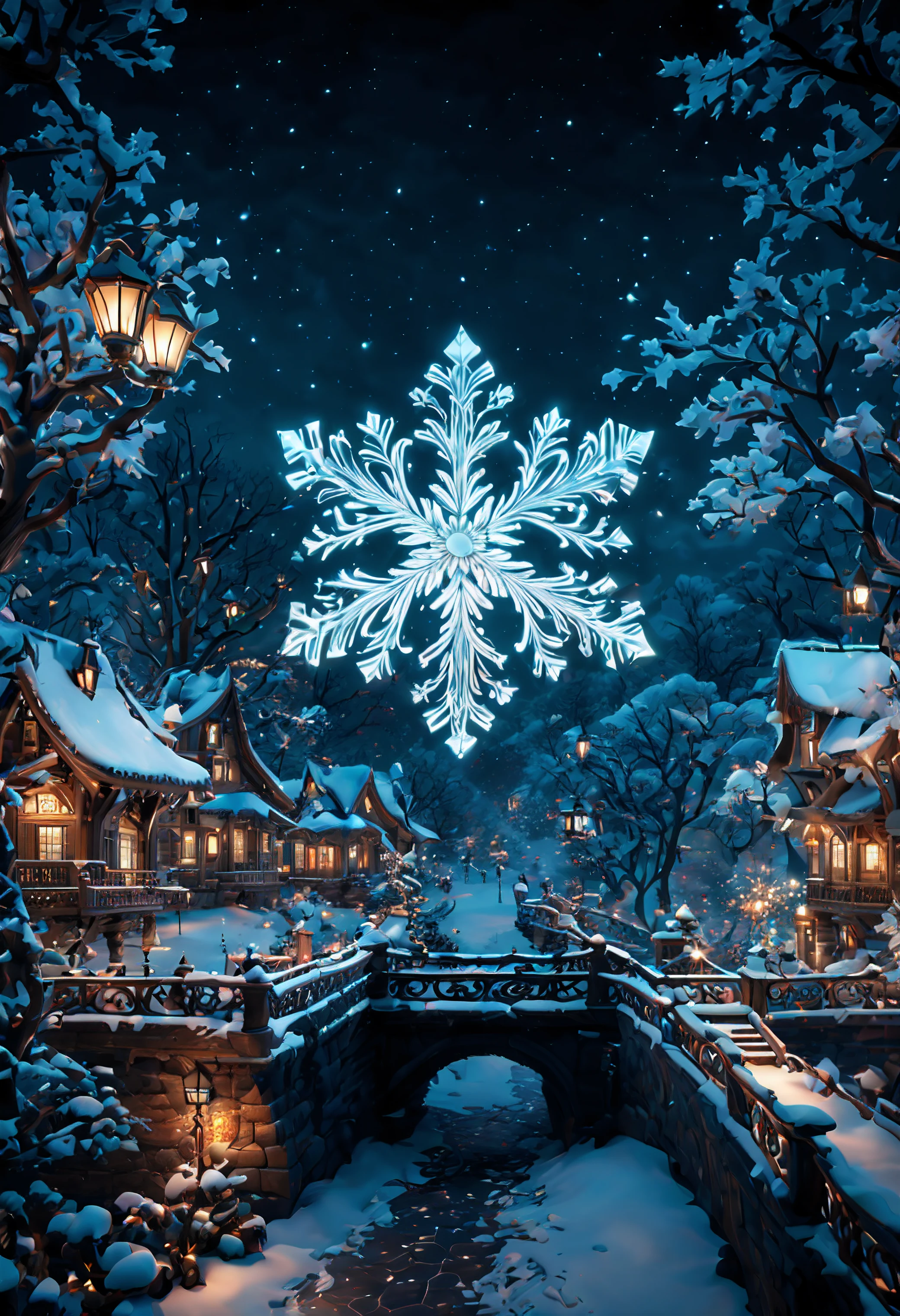 (best quality, masterpiece, Representative work, official art, Professional, unity 8k wallpaper:1.3),Ultra-wide-angle, octane render, Enhance, intricate, 

BREAK, 

luminescent shining snowflakes,very dark wonderland,magical winter.