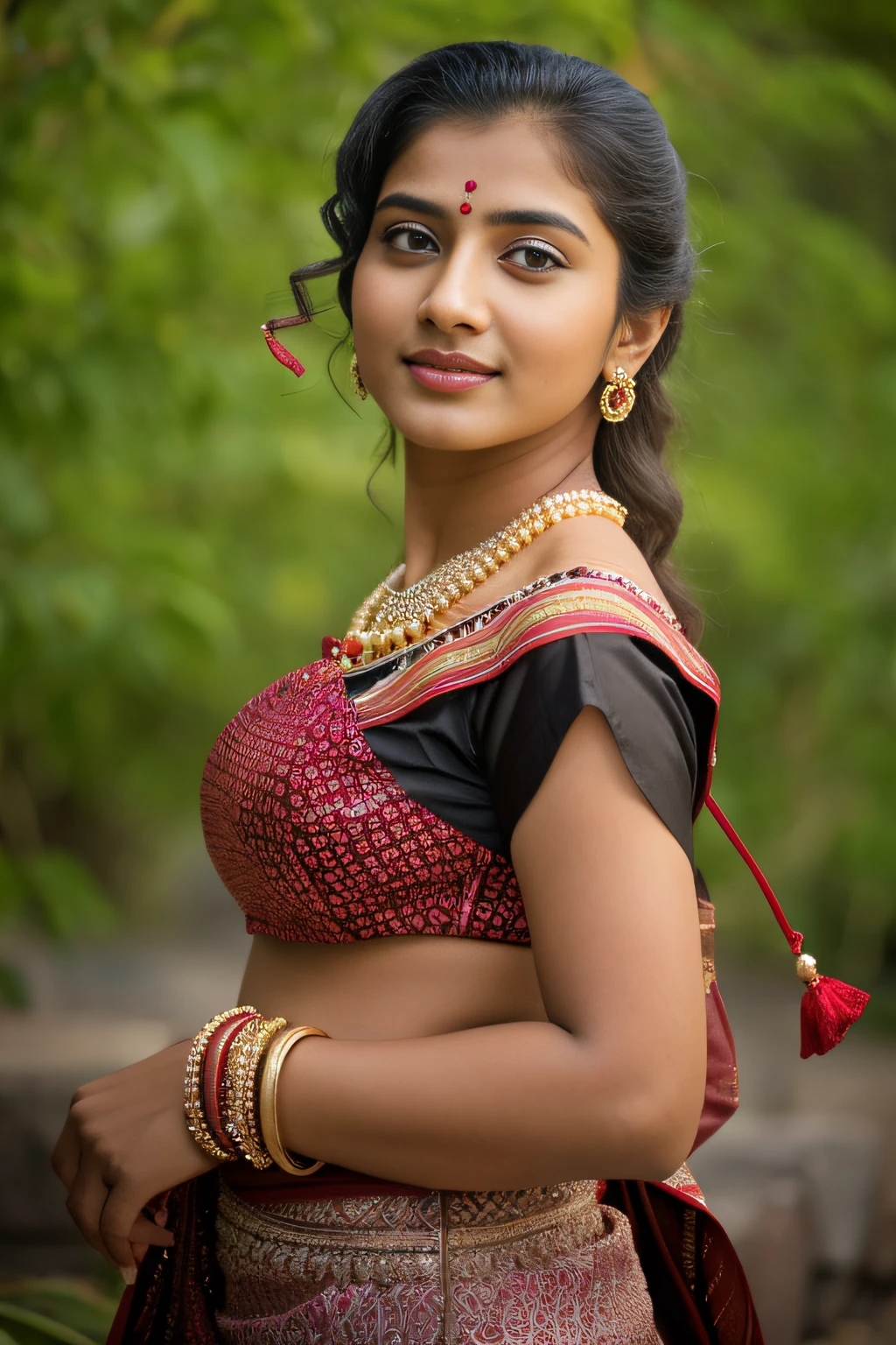 arafed woman in a white sari and red  traditional beauty, a beautiful young woman, very beautiful girl, indian, indian girl with brown skin, closeup portrait shot, very beautiful woman, beautiful pretty young, very pretty model, candid picture
