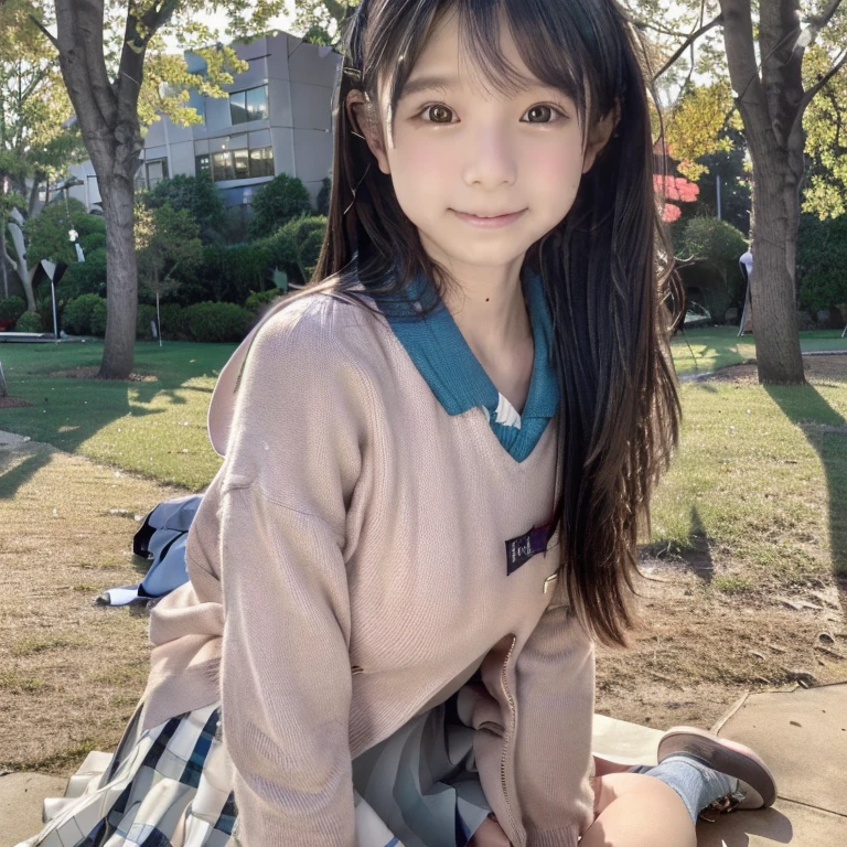 Japanese,Beautiful girl at 6 ,Baby Facera-flat chest:1.85、Ultra short height、Innocent face,cute,Primary school stuy school,uniform,Summer clothes,