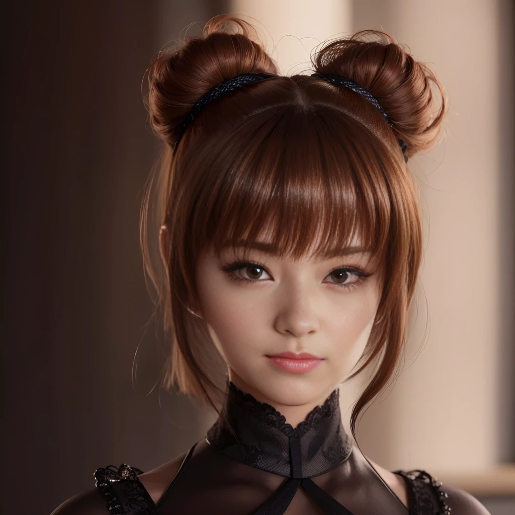 "KASUMI" (best quality,ultra-detalhado,Realistic:1.37), retrato, Detailed eyes and facial features, expression serious, olhos castanhos, textura de pele delicada e suave, Corpo Perfeito, textura ultra realista,