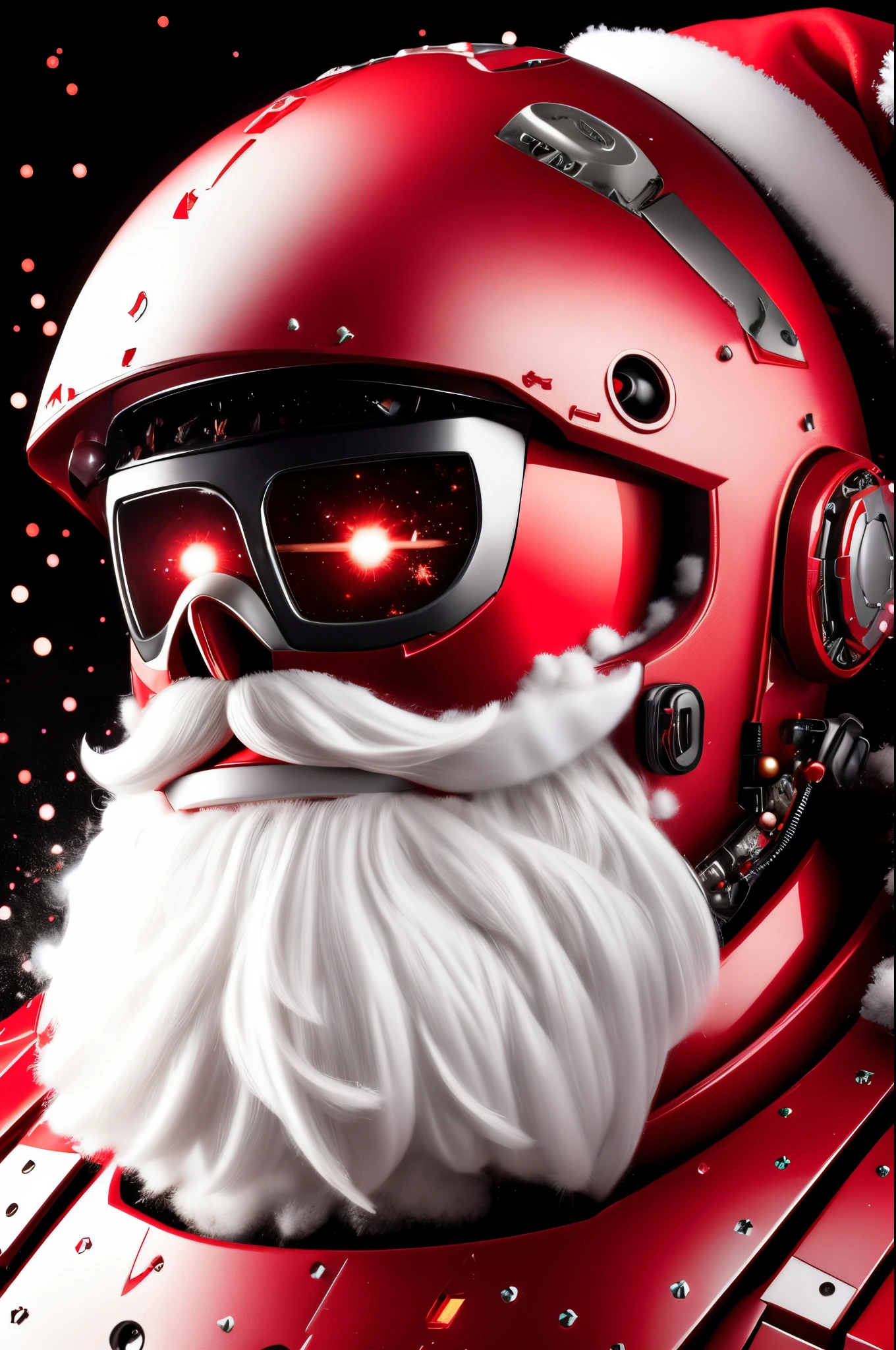 santa,Mechanical armor,red colour,white mustache,tchibi,Full body lesbian,Burning background,splatter art