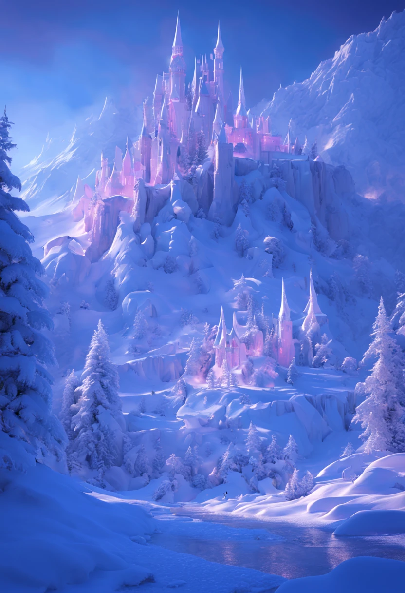 (best quality,4k,8k,highres,masterpiece:1.2),ultra-detailed,snowy landscape,winter wonderland,enchanted forest,magical snowy trees,dazzling white snow,icy mountains,frozen lake,sparkling snowflakes,ethereal atmosphere,serene tranquility,colorful aurora borealis,northern lights,pine trees covered in snow,majestic ice castle,ethereal glow of moonlight,distant snowy peaks,crisp winter air,glistening frost on branches,peaceful silence,captivating beauty,sublime nature,soft snow crunching underfoot,fairy tale-like scenery,whimsical winter wonderland.