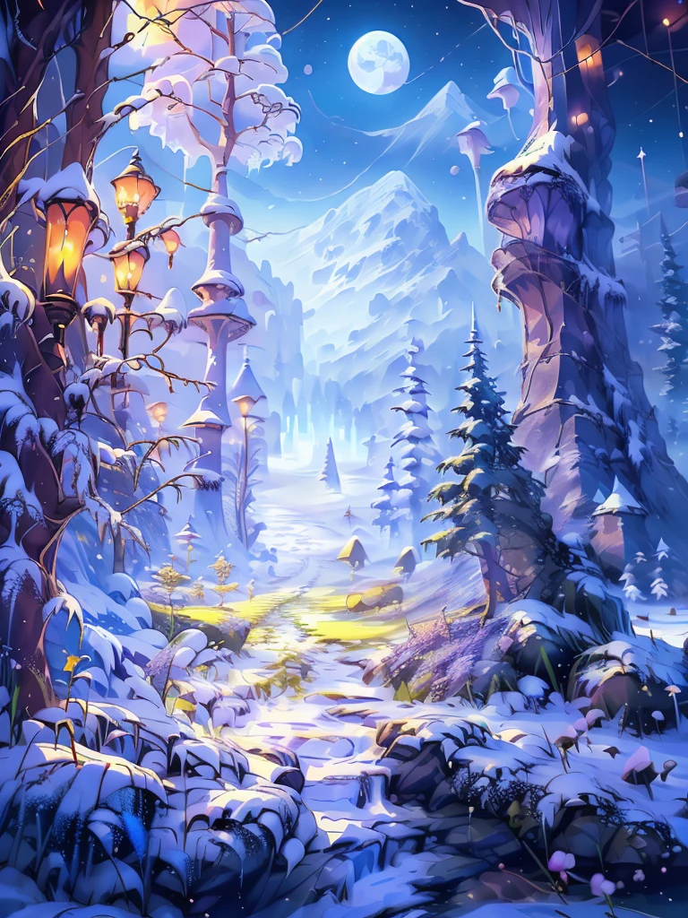 (best quality,4k,8k,highres),(realistic,photorealistic,photo-realistic:1.37),(HDR,UHD),(vivid colors) wonderland,winter,snowing,amazing landscape,snowflakes,magical scenario,enchanted forest,majestic mountains,frozen lake,sparkling icicles,glowing moonlight,frost-covered trees,silent night,crispy air,fairy tale ambiance,whispering winds,white wonderland,serene atmosphere,dreamy scenery,snow-covered ground,snow-capped peaks,glistening snowflakes,delicate frost patterns,ethereal beauty,wintery charm,glimmering stars,starry sky,endless wintertime,enchanted adventure,hidden treasures,frozen dreams,serenity of snow. Use commas","Separate keywords being described，Punctuation cannot exceed the symbols in the TAG prompt。