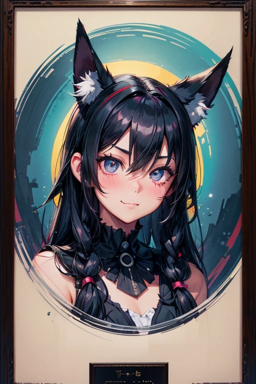 black hair, hair bobbles, wince, longeyelashes, solid circle eyes, fake animal ears, light smile, ear blush, fang, Surrealism, drop shadow, anaglyph, stereogram, tachi-e, pov, atmospheric perspective, Conceptual art, Conceptual art, Gothic art, Contemporary art, diffraction spikes, diffraction spikes, three sided view, first-person view, framed, reference sheet, fake scrollbar, 8k, super detail, ccurate, best quality, textured skin, super detail, high details, award winning, 8k, masterpiece