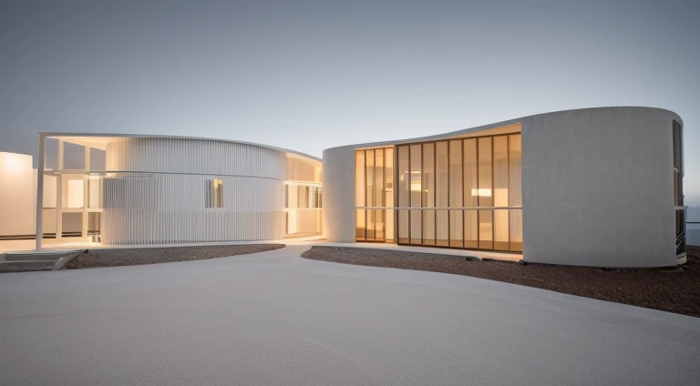 RAW photo community cultural in the contemporary style, naturalistic renderings, opening in small garden, the building is made of white wood and granite stone, with simple lines and geometric shapes, clean design, the overall effect is one of peace and tranquility, cinematic lighting, arttation trends, studio photos, intricate details, luxurious and spacious, beautiful, 8k uhd, dslr, soft lighting, high quality, film grain, Fujifilm XT3