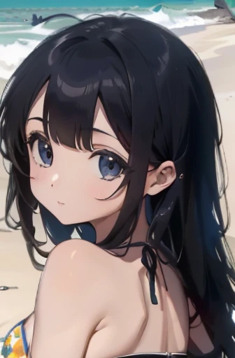 NSFW,masterpiece,Highest quality,High resolution,Super detailed,Yukinoshita Yukino\(My Youth Romantic Comedy is Wrong as Expected\),Black Hair,Long Hair,Light blue eyes,High quality bikini,Halter neck,Small breasts,Embarrassed,blush,beach,Palm tree,Beach parasol,Beach House