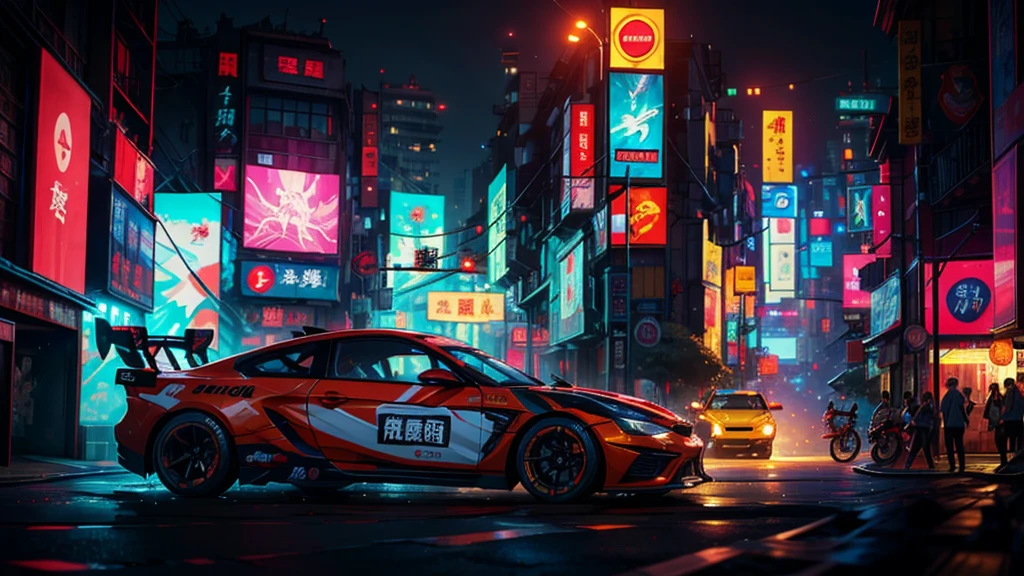 Best quality at best, tmasterpiece, 超高分辨率, capture fashion, High Performance Racing Drips, Red, blue, fires, neonlight, dust, Full car show, From the side Side, Cyberpunk racing, Cyberpunk Night in Tokyo,Detailed pubic hair,actual,4k highly detailed digital art,octaneratingrendering, Bio-luminescence, Breakthrough 8K resolution concept map, Realistis,by mapa studio,tmasterpiece,Best quality at best,offcial art,illustratio,清晰的线条,(Cool_colours),perfect compositions,absurd res, fanciful,Focused,the rule of thirds,