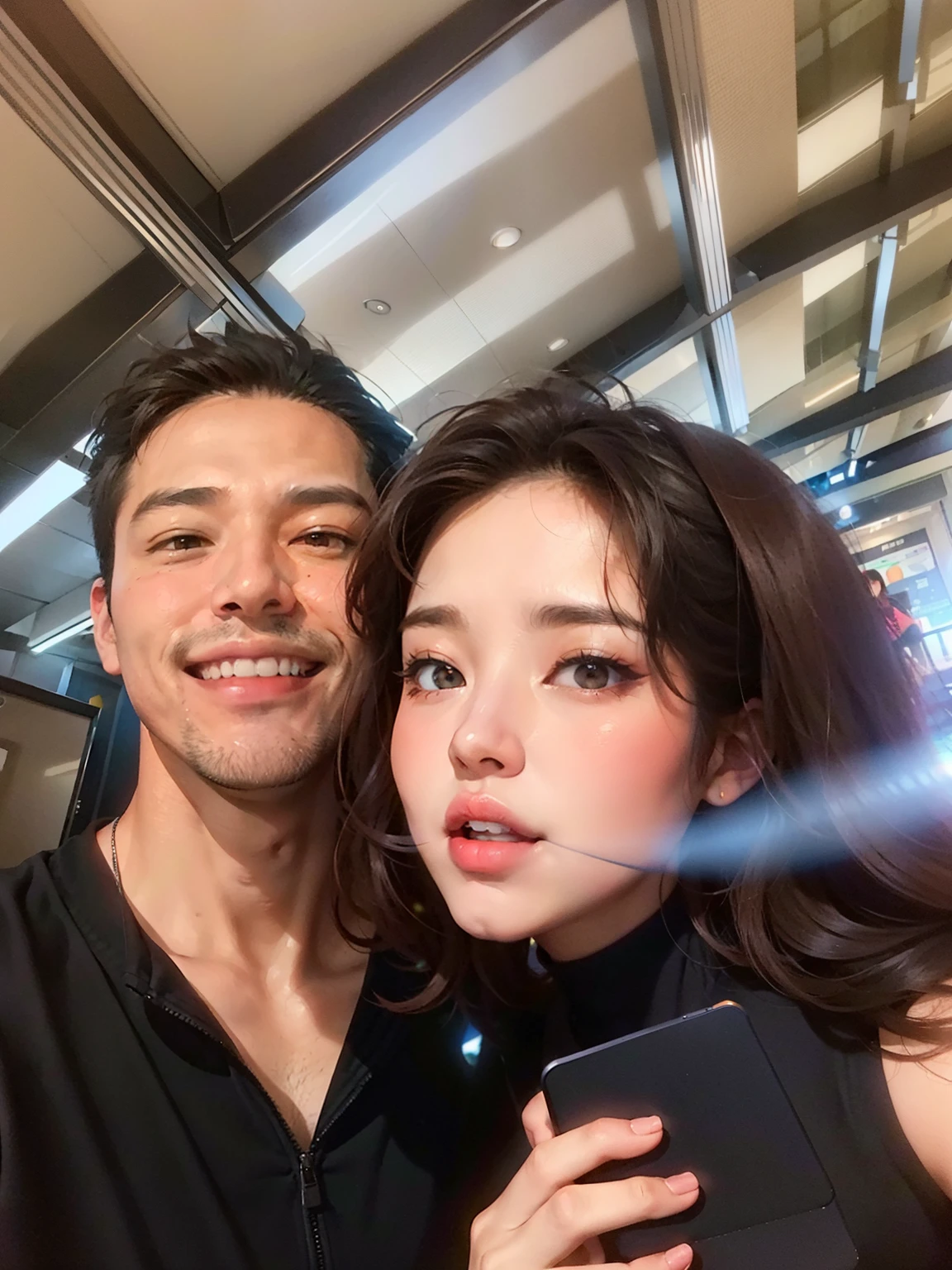 There's a man and a woman posing for a selfie, They are Disney Pixar characters