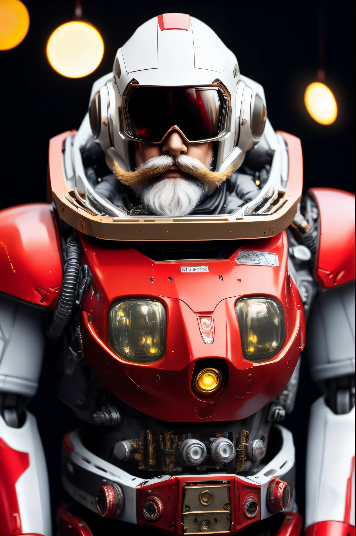 1boy,beard,black_background,facial_hair,ground_vehicle,old,old_man,realistic,science_fiction,solo,blurry,blurry_background,depth_of_field,vehicle_focus,lights,mecha,bald,mustache,red_eyesarmor,glowing,goggles,helmet,cannon,portrait,robot,space,spacesuit,machinery,looking_at_viewer,star_(sky),red_headwear,retro_artstyle,
(8k, RAW photo, best quality, masterpiece:1.2),(photorealistic, realistic:1.4),