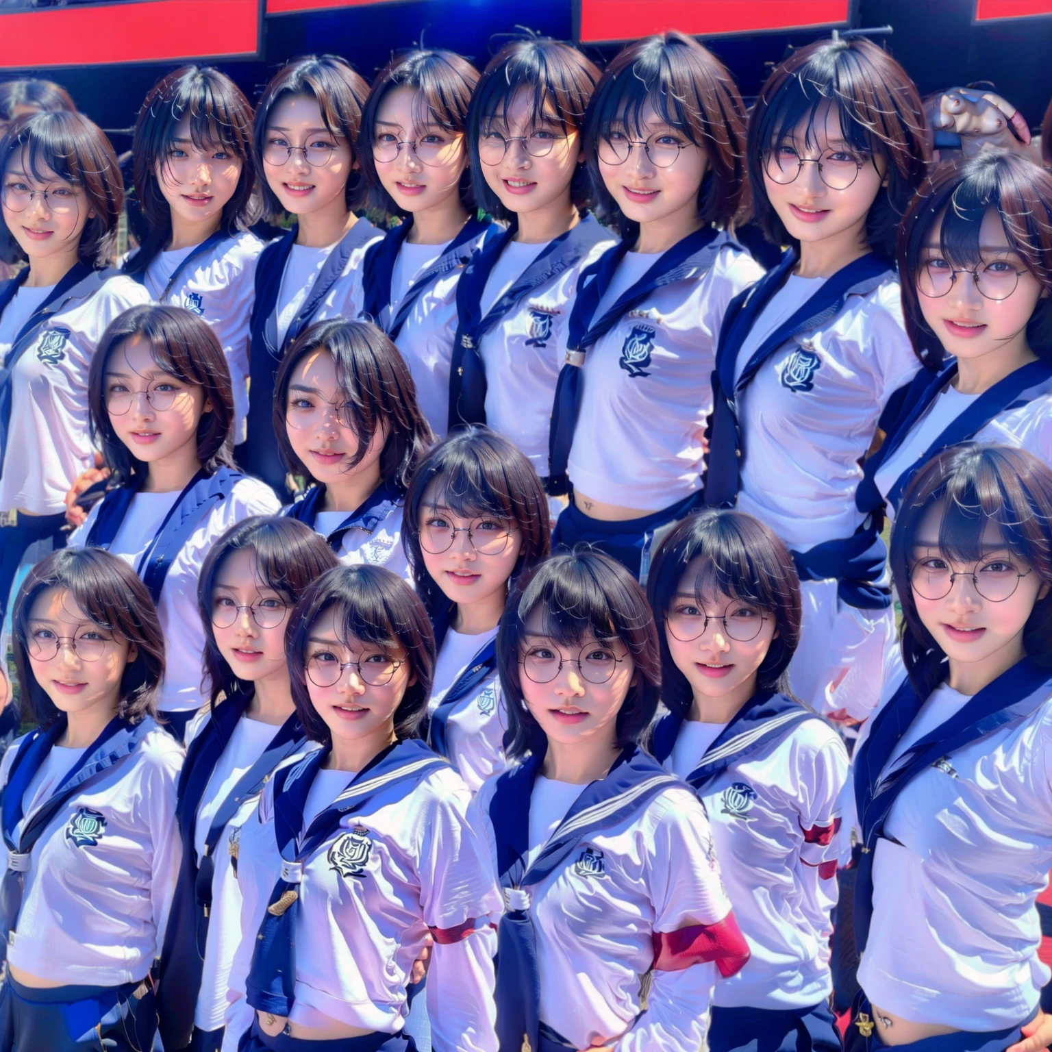 Raw photo、(((multiple girls))),((((6+girls)))),10 idols singing on stage、12 years old,A dark-haired