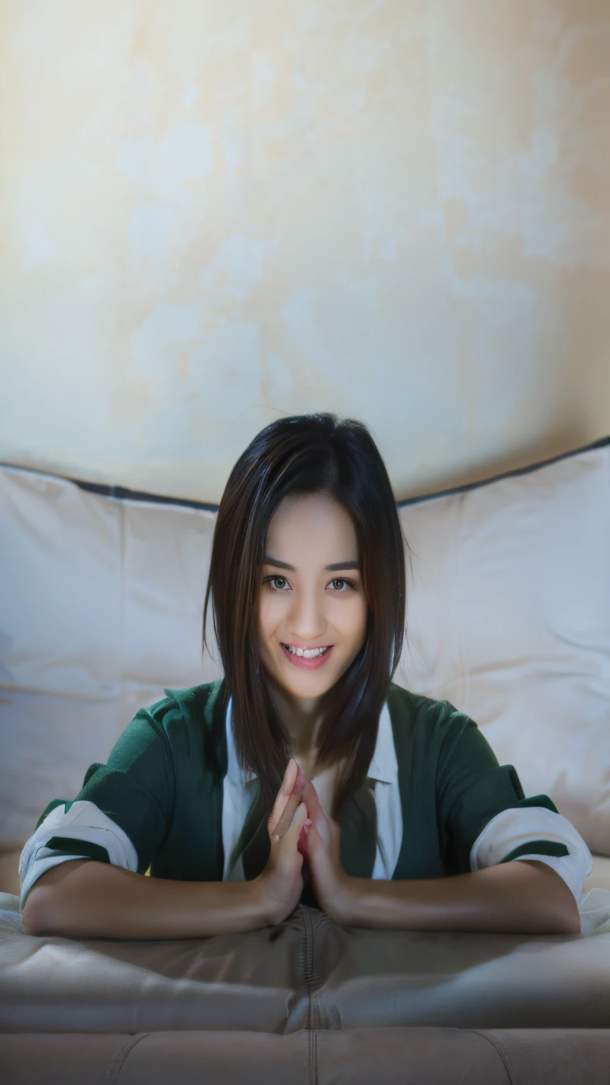 1girl,haku,green cloth,short hair,black hair,realistic,ultra detail,70mm lens,