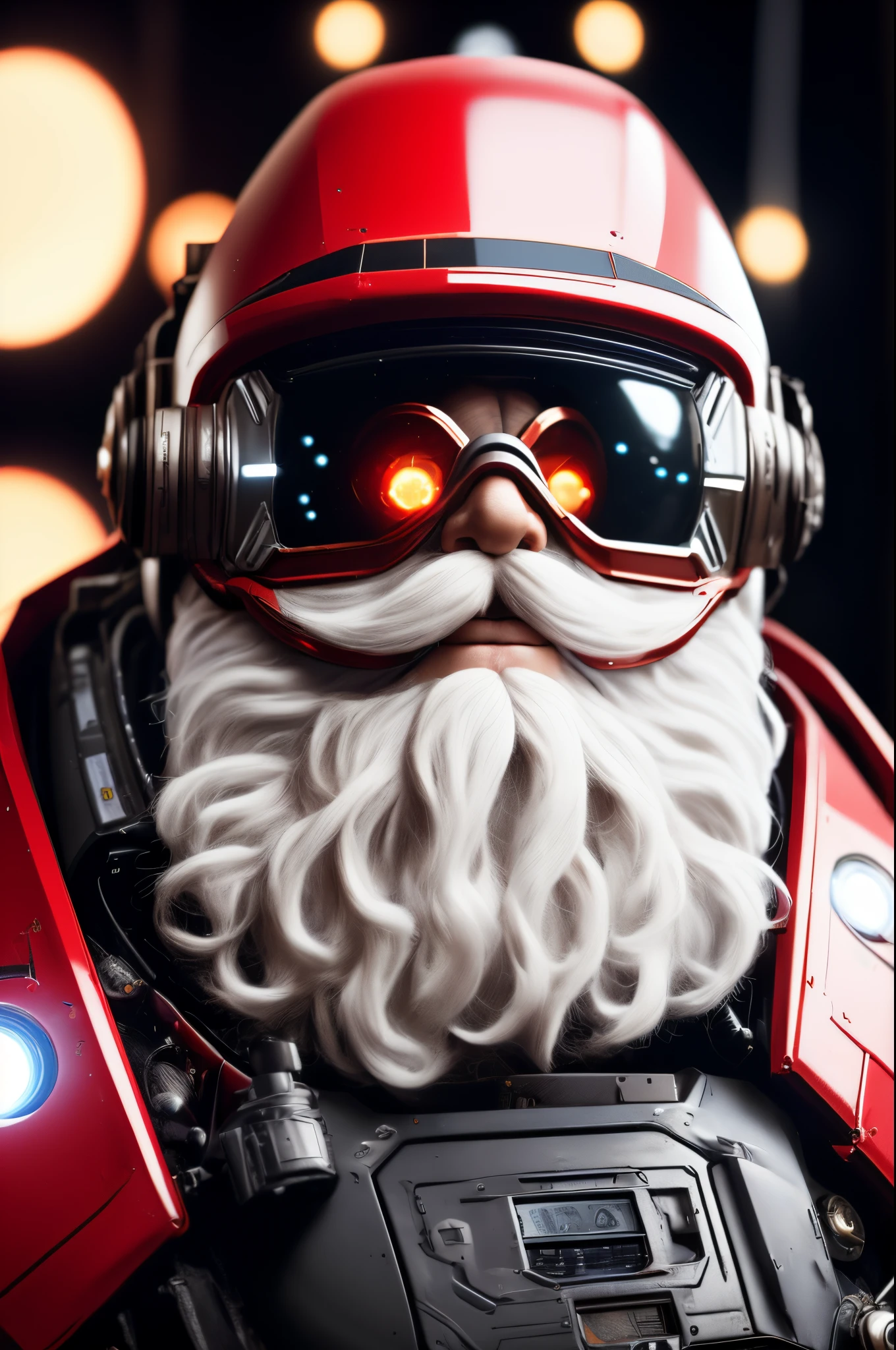 1boy,beard,black_background,facial_hair,ground_vehicle,old,old_man,realistic,science_fiction,solo,blurry,blurry_background,depth_of_field,vehicle_focus,lights,mecha,bald,mustache,red_eyesarmor,glowing,goggles,helmet,cannon,portrait,robot,space,spacesuit,machinery,looking_at_viewer,star_(sky),red_headwear,retro_artstyle,
(8k, RAW photo, best quality, masterpiece:1.2),(photorealistic, realistic:1.4),