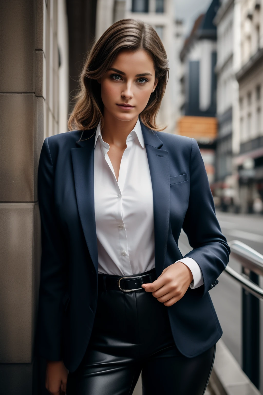 photographie d'une femme avec des rides, 50 ans avec rides et ridules, Très petits seins, réservé, Carrancuda, sérieux, chemise fermée boutonnée, élégant, Manteau élégant, Blazer sophistiqué, Des yeux perçants et intenses POUR CEUX QUI REGARDENT LA PHOTO, 8k, Qualité impressionnante, Haute résolution, Photographie primée, portrait, 1 femme brune, (femme, photogénique), Blazer élégant, Manteau élégant, ceinture, (Contexte à New York), Peaux claires, Lumière dramatique, mise au point nette, bonne esthétique, Définition des hautes, Très détaillé, couleurs neutres: 1,2), (Hdr: 1,4) , Hiperdetalhado, cinématographique, lumières chaudes, chanoine, Canon EOS 5D Mark IV, 8k, ultra HD, Reflex numérique. 1 femme
