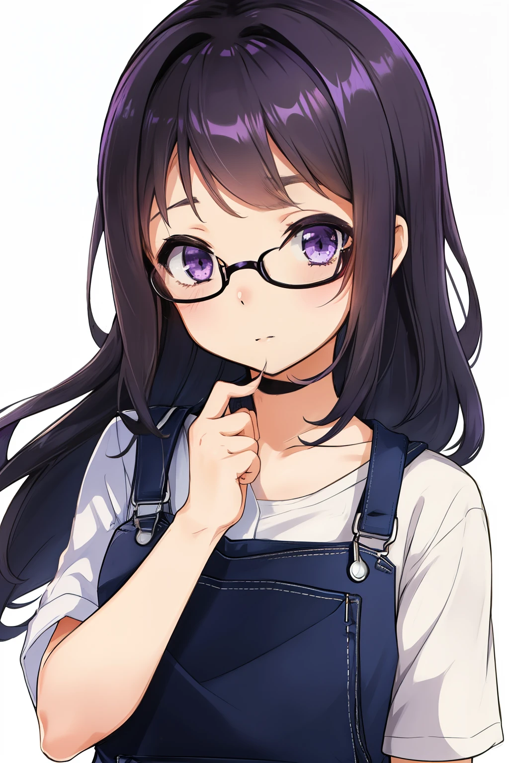 kawaii girl cat overalls black white shirt purple eyes Serena's hair