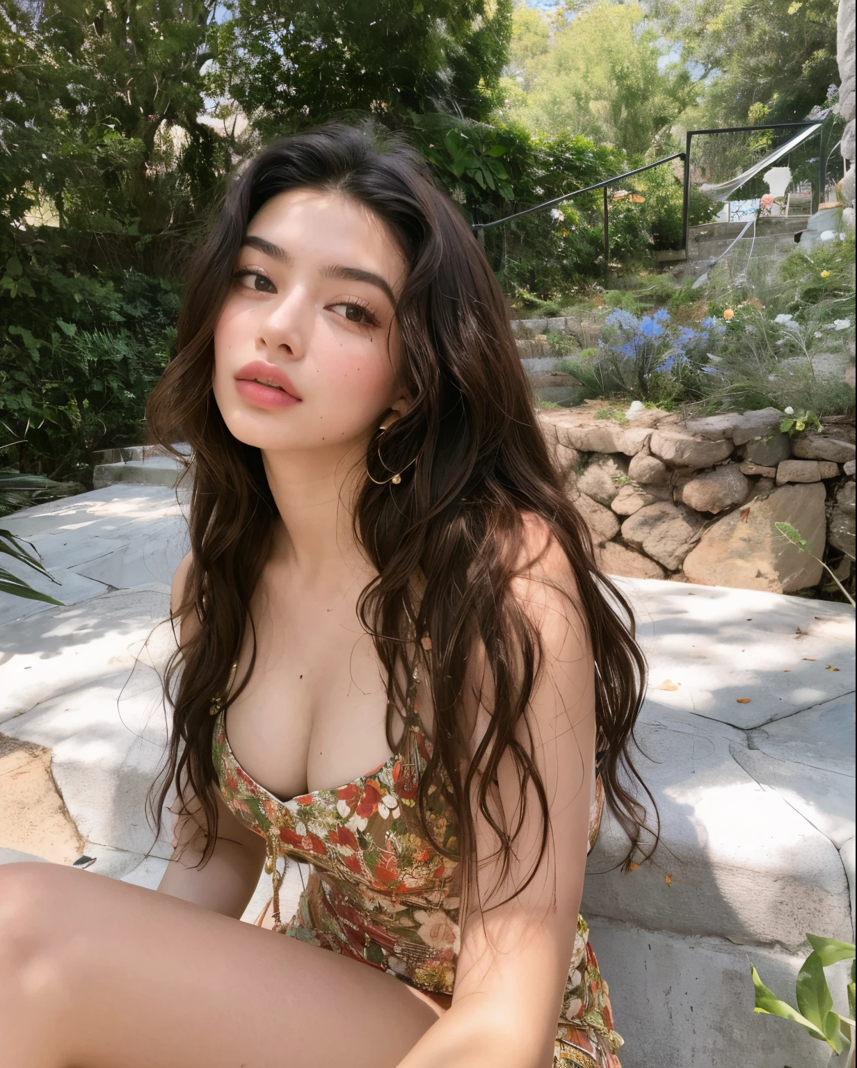 mulher arafed sentada em uma rocha em um vestido floral, lorde, Retrato Sophie Mudd, 18 anos, Cerveja Madison, Miranda Cosgrove, julia sarda, Kailee Mandel, 1 6 anos, foto de perfil, Modelo do Instagram, long flowing brown hair, mulher nova com cabelo escuro longo, Charli Bowater, cool looking, Vazou