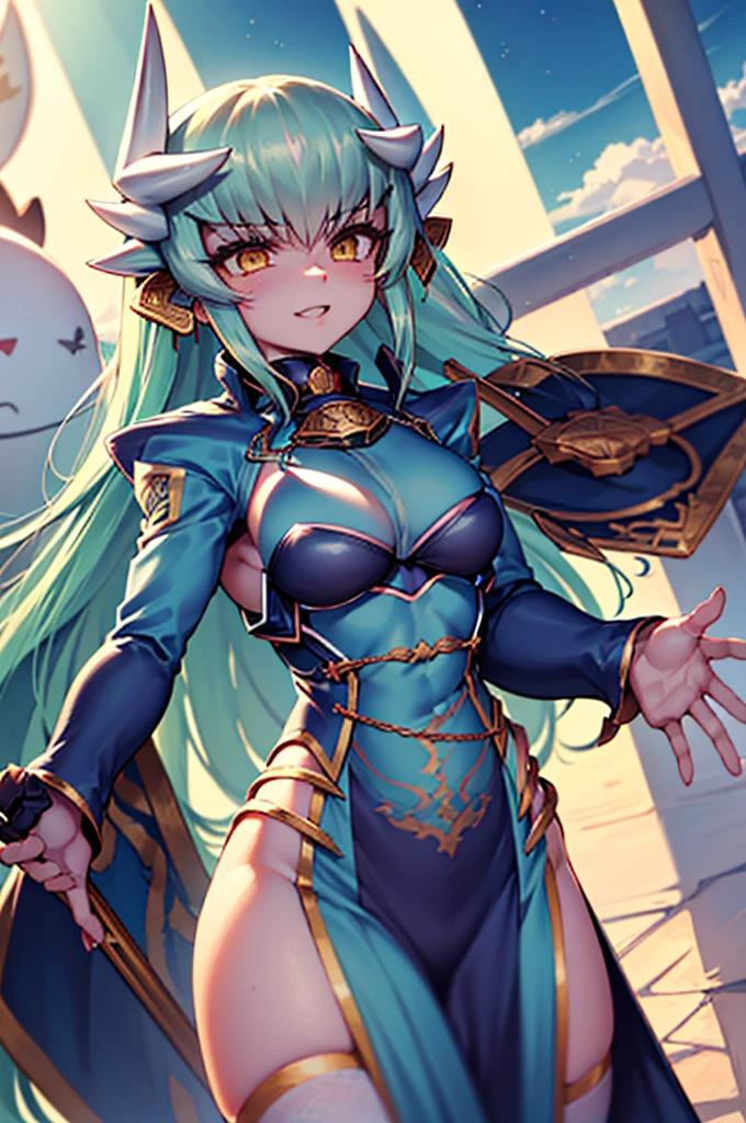 Illustration, ((((1girl)))), Lancerot / kiyohime 8k, UHD, HD Wallpaper, Illustration, 1person, 1girl, (((lancelot (fate/grand order) ))), (((genderswap male to female ))), (((kiyohime (fate) ))), (((green hair))), (((fusion body))), (((body agglutination))), (((combination body))), (((fused cloth))), ((((Armadura blanca)))), (((color fusion))), (((fusion of characteristicusion))), (((agglutination))), (((hembra madura))), (((manos en los pechos hipig))), (((hombros estrechos))), (((cintura estrecha))), (((They are smiling))), Cabello largo, enorme, (((Jardin de un castillo))), Obra maestra, mejor calidad, ((Obra maestra)), ((mejor calidra descarrilado)), Parte superior del cuerpo, {{{agglutination}}}, Pose con las manos en las caderaira la cara de la persona))), (((mirada cara a cara))),