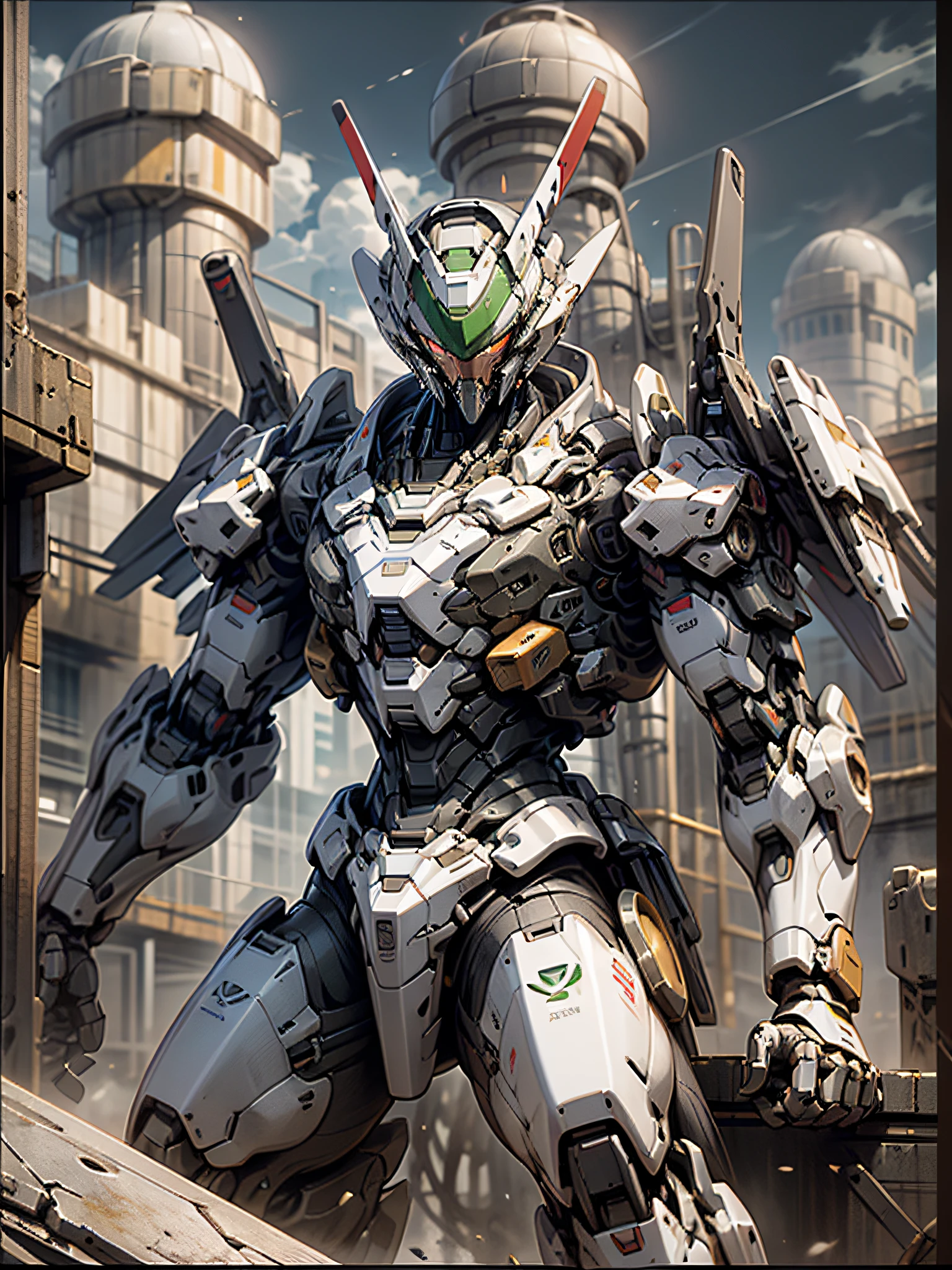 ((best quality)), ((horizontal engineering)), (The content is very detailed: 1.3), 8K,cool painting,This is a science fiction movie,Red mecha sitting on the edge of the roof,Looking Up The Sky,HandheldHeavy-duty,Gatling,Streamlined red armor,There are complex weapons and equipment behind it,Gundam humanoid mecha,anime mecha aesthetic,Perfect body proportion,Heads-up view,sitting down,Military giant mecha,,Luo Xiaotu Technology,actual,The sky is cloudy,Dark black war background,ray traycing,Light particles,NVIDIA Trtx, Hyper-Resolution,Unreal 5,sub surface scattering,Specular and albedo maps,trichotomy,largeaperture,Fighting posture, 8K raw data,High efficiency sub-pixel,sub-pixel convolution,Light particles,Light scattering,dingdall effect,ray traycing.