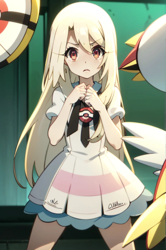 8k, UHD, HD Wallpaper, Illustration, 1person, 1girl, (((Pokemon))), illyasviel von einzbern, ((((lillie pokemon)))), blonde hair, {{{fusion}}}, {{{agglutination}}}, {{{combination}}}, Obra maestra, mejor calidad, ((Obra maestra)), ((mejor calidra descarrilado)), Parte superior del cuerpo, {{{agglutination}}}, Pose con las manos en las caderaira la cara de la persona))), (((mirada cara a cara))),