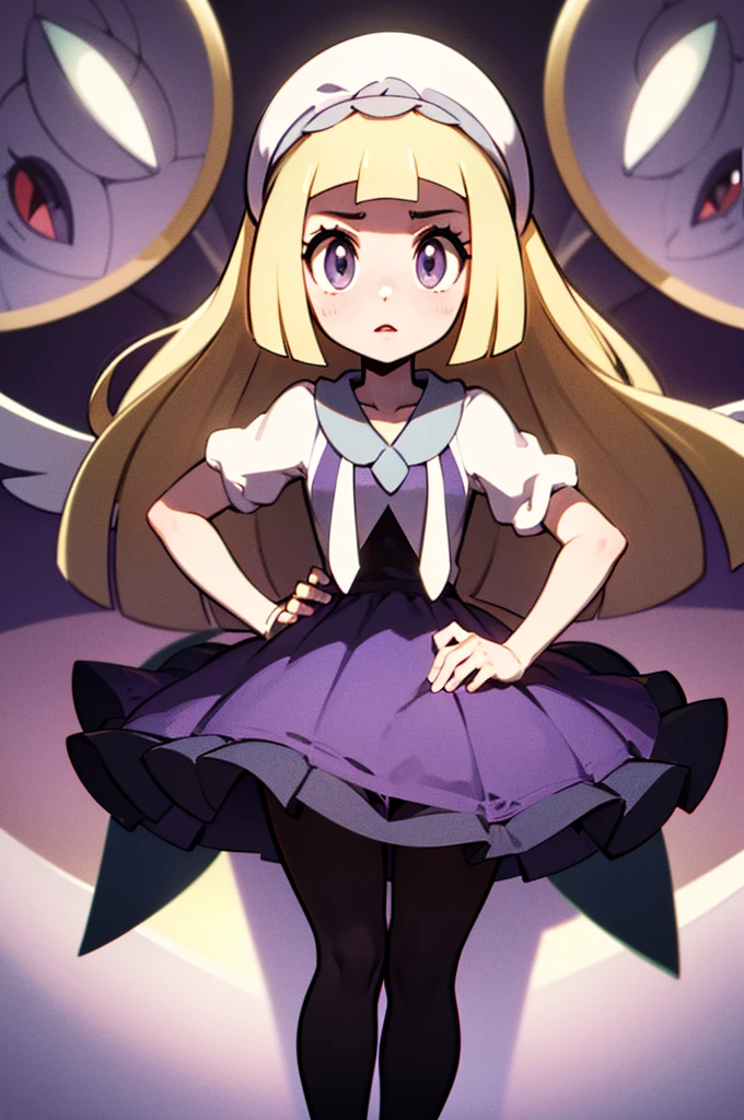 8k, UHD, HD Wallpaper, Illustration, 1person, 1girl, (((Pokemon))), (Hex maniac), ((((lillie pokemon)))), (((purpler hair))), {{{fusion}}}, {{{agglutination}}}, {{{combination}}}, Obra maestra, mejor calidad, ((Obra maestra)), ((mejor calidra descarrilado)), Parte superior del cuerpo, {{{agglutination}}}, Pose con las manos en las caderaira la cara de la persona))), (((mirada cara a cara))),