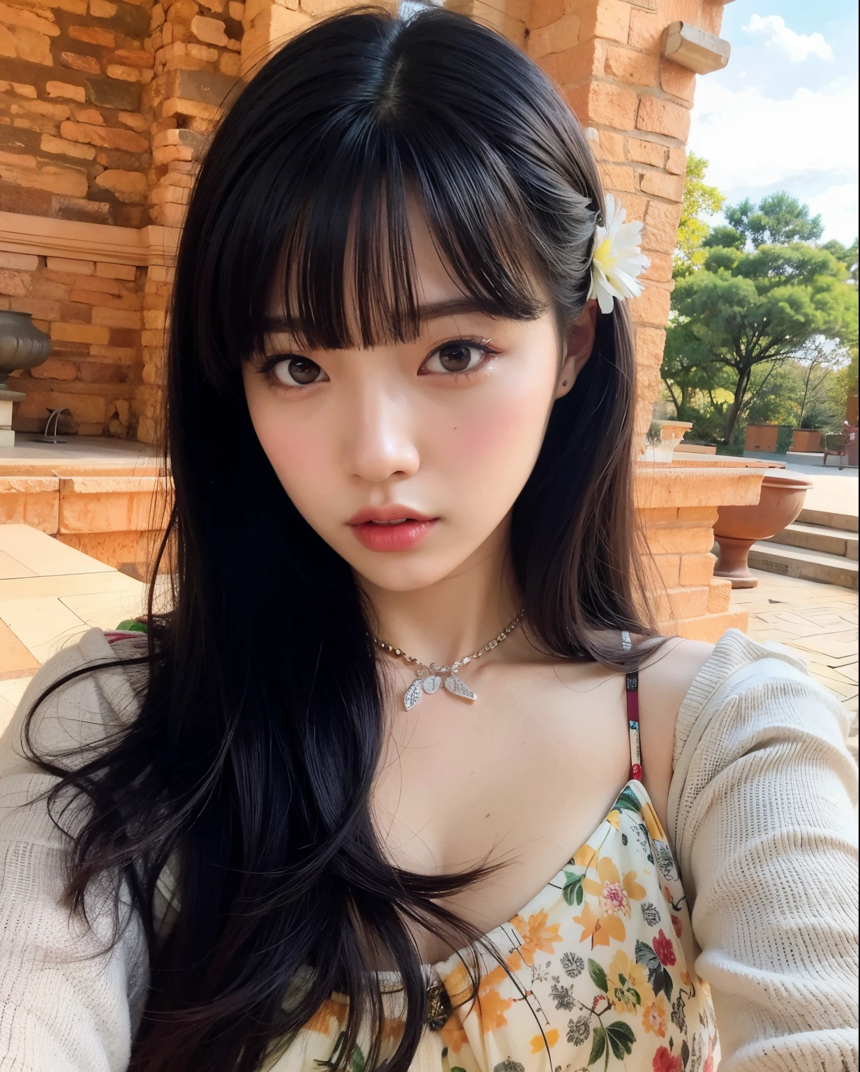 um close de uma mulher com cabelos longos usando uma flor no cabelo, Ulzzang, young cute wan asian face, Beautiful Asian girl, branco hime corte penteado, menina coreana, Lalisa Manobal, menina bonito-fino-cara, mulher coreana jovem bonita, Xintong Chen, Mulher sul-coreana bonita, Anime Menina Tailandesa, linda mulher coreana jovem