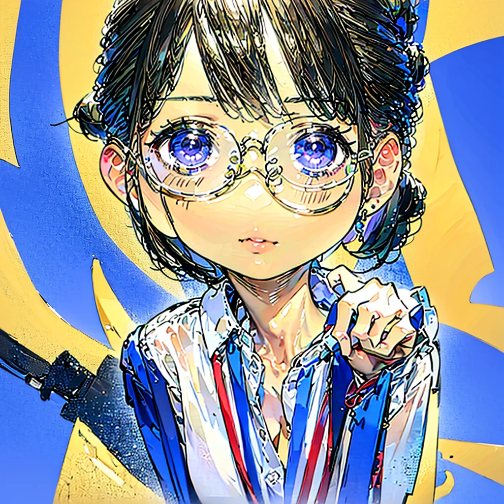 high resolution, Photo of a beautiful woman detailed_face, young handsome girl,realistic:0.5, perfect skin, (wearing a glasses:1.5), from behind:1.5, (ultra-detailed background, detailed background), bokeh, make happy expressions, happy emotion, gorgeous,pure, beautyfull detailed face and eyes,breastlack eyes:1.1), (a extremely pretty and beautiful Japanese woman), (), (professional attire:1.3), (22 years old: 1.1), BREAK, (lovely outfit:1.2), (detailed classy white collared shirt:1.2), (beige pleats skirt:1.2), (leather boots))), cleavage, beautiful detailed skin, (cute:1.2), ((((purple hair))))), ((jpop idol)), (upper thigh:0.6), (depth of field),soft light, Lens Glow looking at viewer, (Drooping eyes:1.2), straight teeth,smile, floating purple, (black hair:1.2), brown eyes BREAK movie scene, cinematic, full colors, 4k, 8k, 16k, RAW photo, masterpiece, professionally color graded, professional photography, high school girl, hair up, , soft clean focus, realistic lighting and shading, (an extremely delicate and beautiful art)1.3, elegant,active angle,dynamism pose BREAK (ponytail:1.3), (shiny-purple thin hair:1.2), bangs, dark brown eyes, beautiful eyes, princess eyeig eyes:1.3), bangs, wearing a glasses:1.3, Hair between eyes, short hair:1.3, (slender:1.1), (medium-breasts:0.95), (thin waist: 1.15), (detailed beautiful girl: 1.4), Parted lips, Red lips, full-make-up face, (shiny skin), ((Perfect Female Body)), (upper body image:1.erfect Anatomy, Perfect Proportionost beautiful Korean actress face:1.3, extremely cute and beautiful Japanese actress face:1.3), ,(1glasses girl:1.3, solo), ,(blush:1.1), gray background, solo focuust shot:1.2), cinematic light, (nostalgic night scene:1.4), (amusement park:1.4), (merry-go-round、the Ferris wheel、rollercoaster), (arms behind back :1.4), (looking at viewer:1.2) , Lesbian