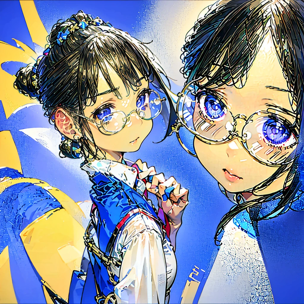 high resolution, Photo of a beautiful woman detailed_face, young handsome girl,realistic:0.5, perfect skin, (wearing a glasses:1.5), from behind:1.5, (ultra-detailed background, detailed background), bokeh, make happy expressions, happy emotion, gorgeous,pure, beautyfull detailed face and eyes,breastlack eyes:1.1), (a extremely pretty and beautiful Japanese woman), (), (professional attire:1.3), (22 years old: 1.1), BREAK, (lovely outfit:1.2), (detailed classy white collared shirt:1.2), (beige pleats skirt:1.2), (leather boots))), cleavage, beautiful detailed skin, (cute:1.2), ((((purple hair))))), ((jpop idol)), (upper thigh:0.6), (depth of field),soft light, Lens Glow looking at viewer, (Drooping eyes:1.2), straight teeth,smile, floating purple, (black hair:1.2), brown eyes BREAK movie scene, cinematic, full colors, 4k, 8k, 16k, RAW photo, masterpiece, professionally color graded, professional photography, high school girl, hair up, , soft clean focus, realistic lighting and shading, (an extremely delicate and beautiful art)1.3, elegant,active angle,dynamism pose BREAK (ponytail:1.3), (shiny-purple thin hair:1.2), bangs, dark brown eyes, beautiful eyes, princess eyeig eyes:1.3), bangs, wearing a glasses:1.3, Hair between eyes, short hair:1.3, (slender:1.1), (medium-breasts:0.95), (thin waist: 1.15), (detailed beautiful girl: 1.4), Parted lips, Red lips, full-make-up face, (shiny skin), ((Perfect Female Body)), (upper body image:1.erfect Anatomy, Perfect Proportionost beautiful Korean actress face:1.3, extremely cute and beautiful Japanese actress face:1.3), ,(1glasses girl:1.3, solo), ,(blush:1.1), gray background, solo focuust shot:1.2), cinematic light, (nostalgic night scene:1.4), (amusement park:1.4), (merry-go-round、the Ferris wheel、rollercoaster), (arms behind back :1.4), (looking at viewer:1.2) , Lesbian
