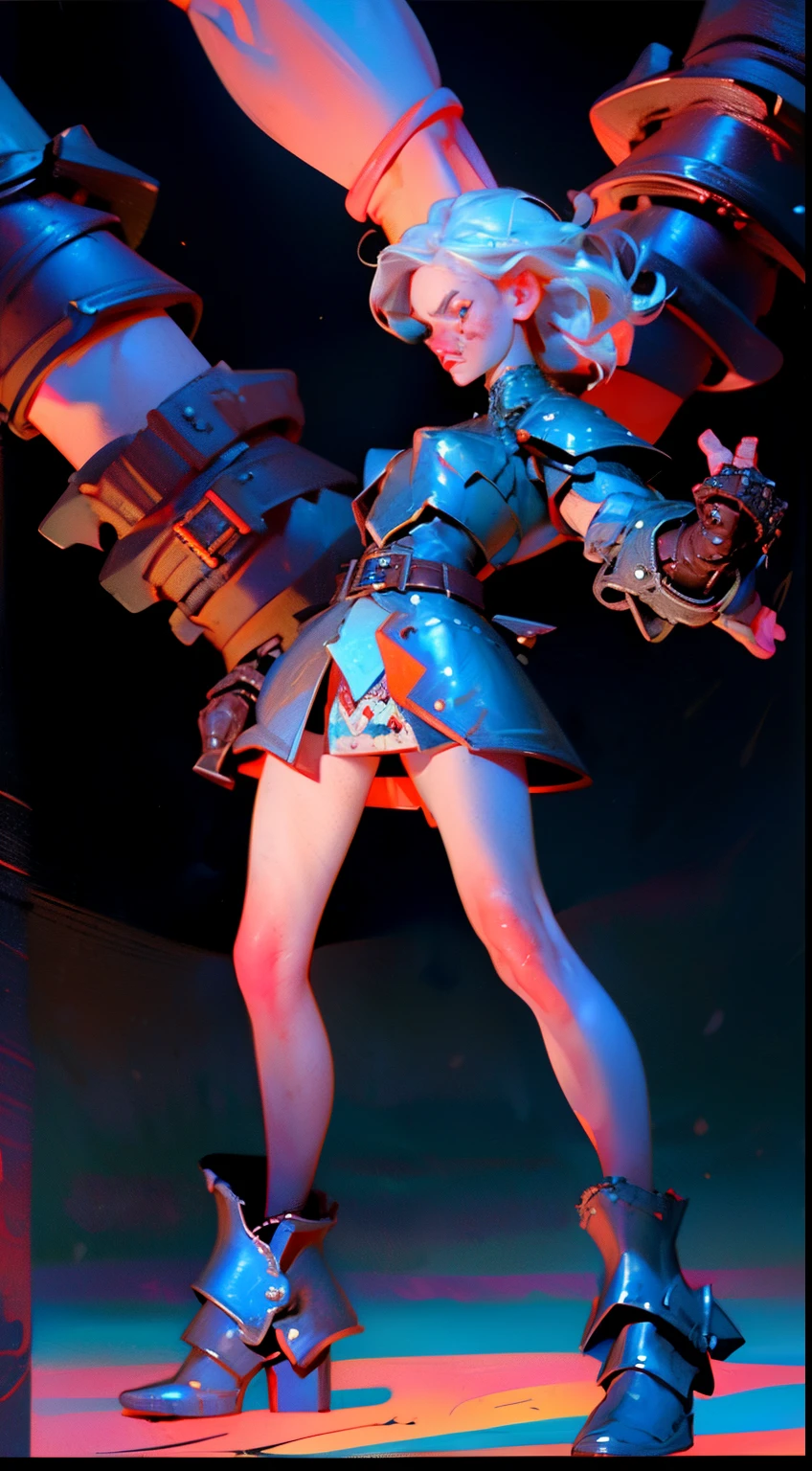 (((1girl))),((extremely battle worn)),

(short breasts:1.4),(((fullbody leather armor:1.35))),(((fierce eyes:1.3))),intricate eyes,beautiful detailed eyes,symmetrical (((angry fighting expression))),delicate detailed fingers,detailed body, with sword in hand, battling

(Fullbody leather pathched armor: 1.2, fantasy),((,intricate outfit,intricate clothes)),

(dynamic pose:1.0),embarrassed,(centered,scale to fit dimensions,Rule of thirds),

Battlefield, scenery:1.25,(epic war scene:1.4),

motor irreal:1.4,UHD,La mejor calidad:1.4, fotorrealista:1.4, textura de la piel:1.4, obra maestra:1.8,highres, sharp focus, (ultra detailed, extremely detailed), (photorealistic artwork:1.37),(extremely detailed CG unity 8k wallpaper),((synthwave background theme)),(((vibrant colors))),(intricate background),(masterpiece),(best quality), (no skin showing, all brown and black armor with metal clasps and belts)