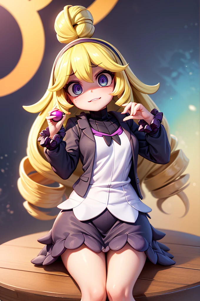 8k, UHD, HD Wallpaper, Illustration, 1person, 1girl, (((Pokemon))), ((((Hex maniac)))), (lillie pokemon), (((((blond hair))))), (((drill hair))), (((side drill))), {{{fusion}}}, {{{agglutination}}}, {{{combination}}}, Obra maestra, mejor calidad, ((Obra maestra)), ((mejor calidra descarrilado)), Parte superior del cuerpo, {{{agglutination}}}, Pose con las manos en las caderaira la cara de la persona))), (((mirada cara a cara))),